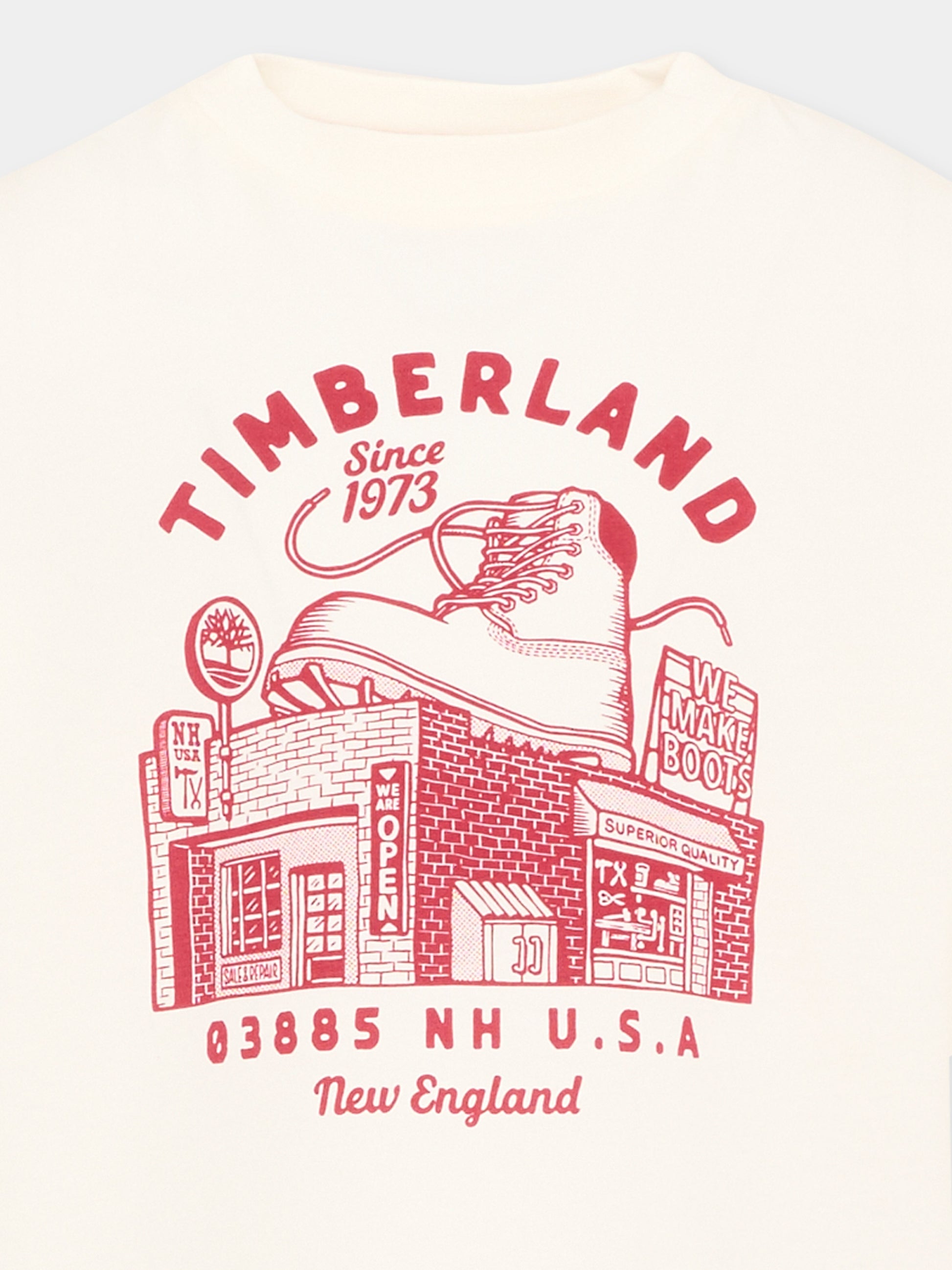 T-Shirt avorio per bambino con logo,Timberland,T61054 127