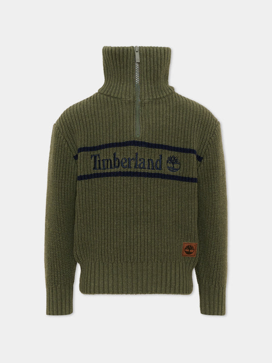 Maglione verde per bambino con zip,Timberland,T61082 730