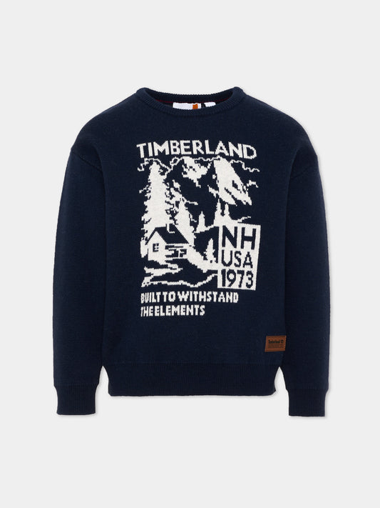 Maglione blu per bambino jacquard,Timberland,T61084 849
