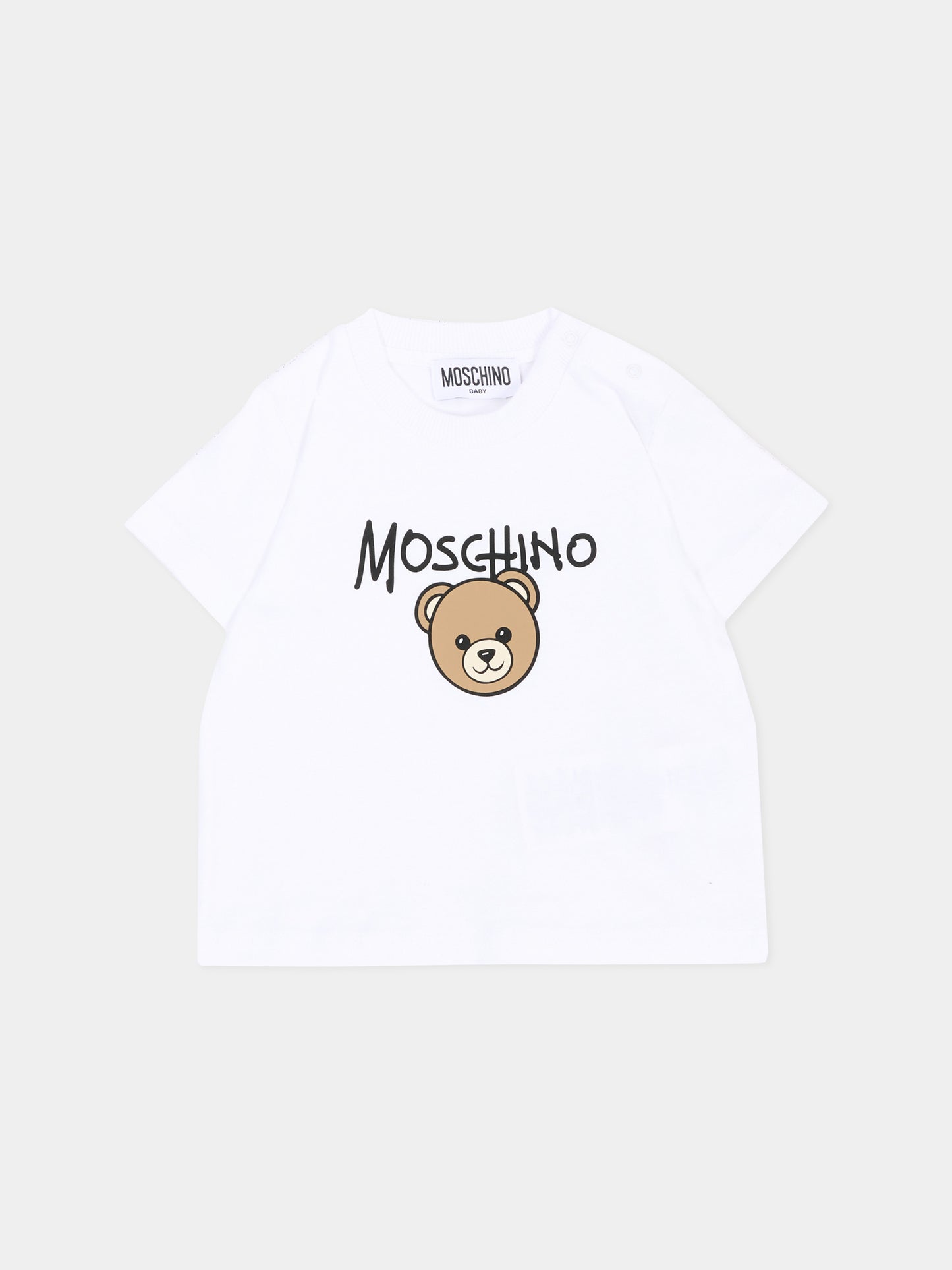 T-Shirt bianca per neonati con Teddy Bear,Moschino Kids,M6M047 LAA34 10101