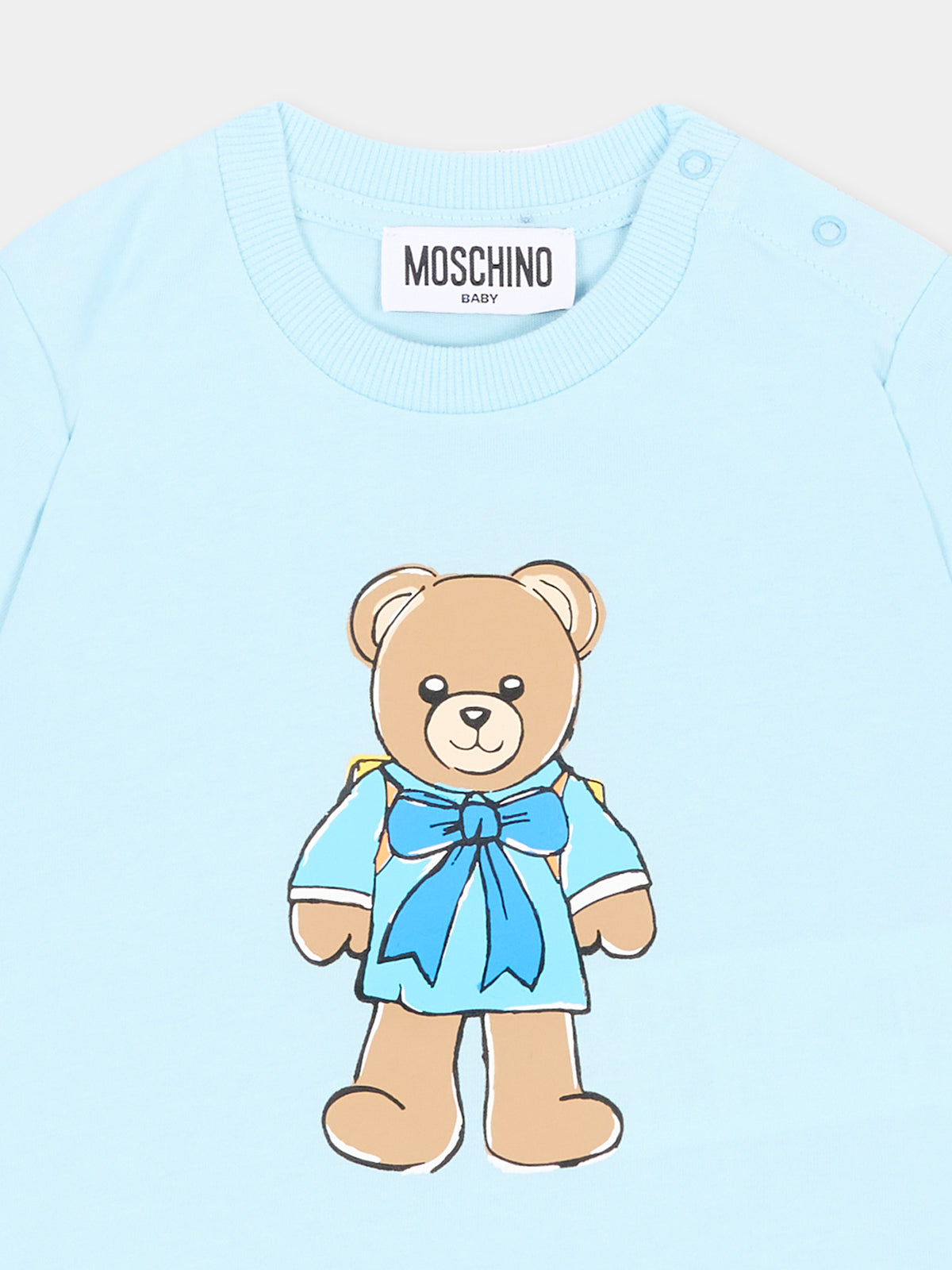 T-shirt a manica corta celeste per neonato con teddy bear,Moschino Kids,M7M047 LAA10 40304