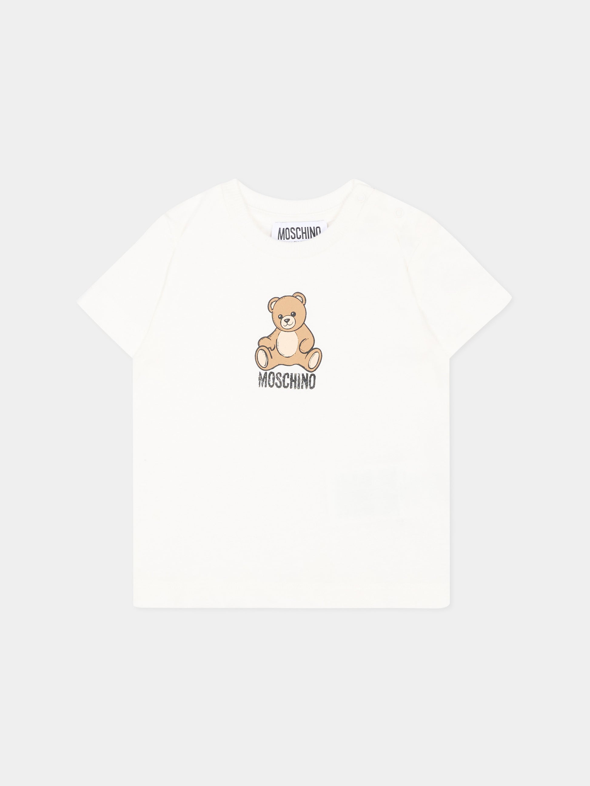 T-Shirt avorio per neonati con Teddy Bear,Moschino Kids,M9M047 LAA10 10063