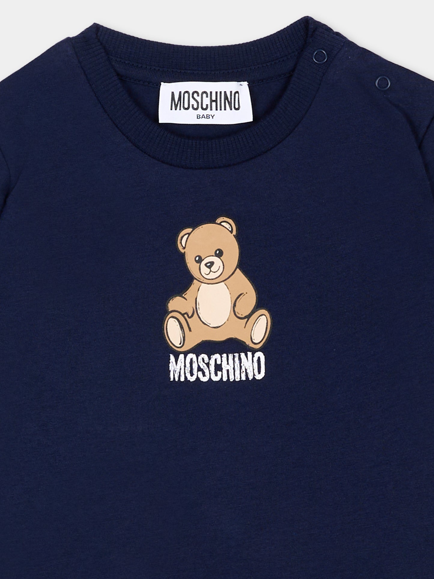 T-Shirt blu per neonati con Teddy Bear,Moschino Kids,M9M047 LAA10 40016