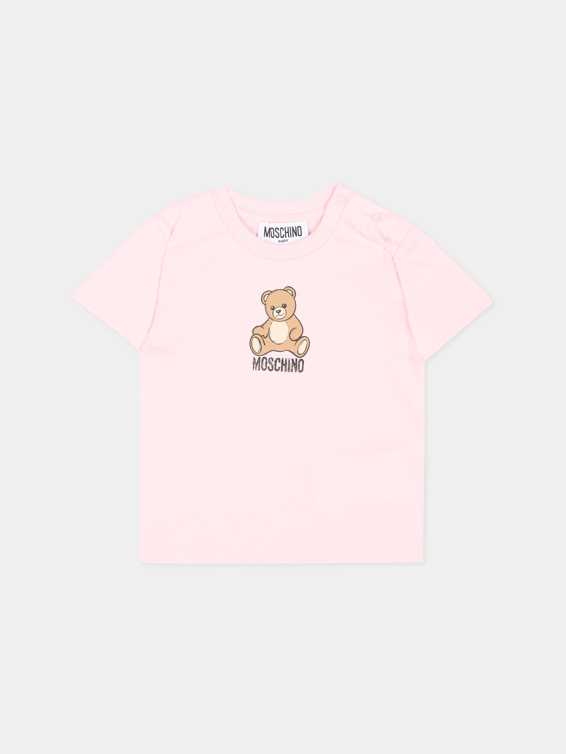 T-Shirt rosa per neonata con Teddy Bear,Moschino Kids,M9M047 LAA10 50209