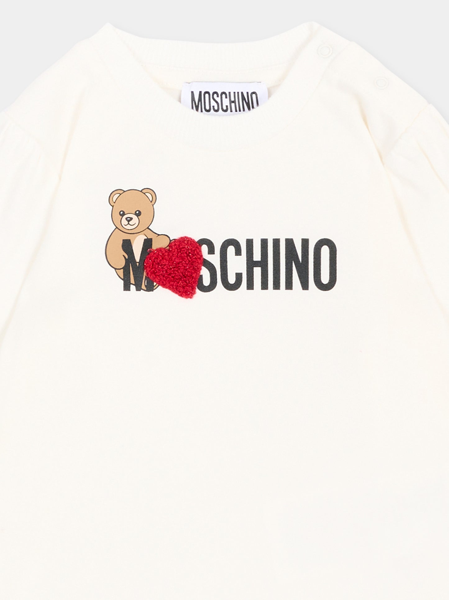 T-Shirt avorio per neonata con Teddy Bear,Moschino Kids,MAO00V LBA11 10063