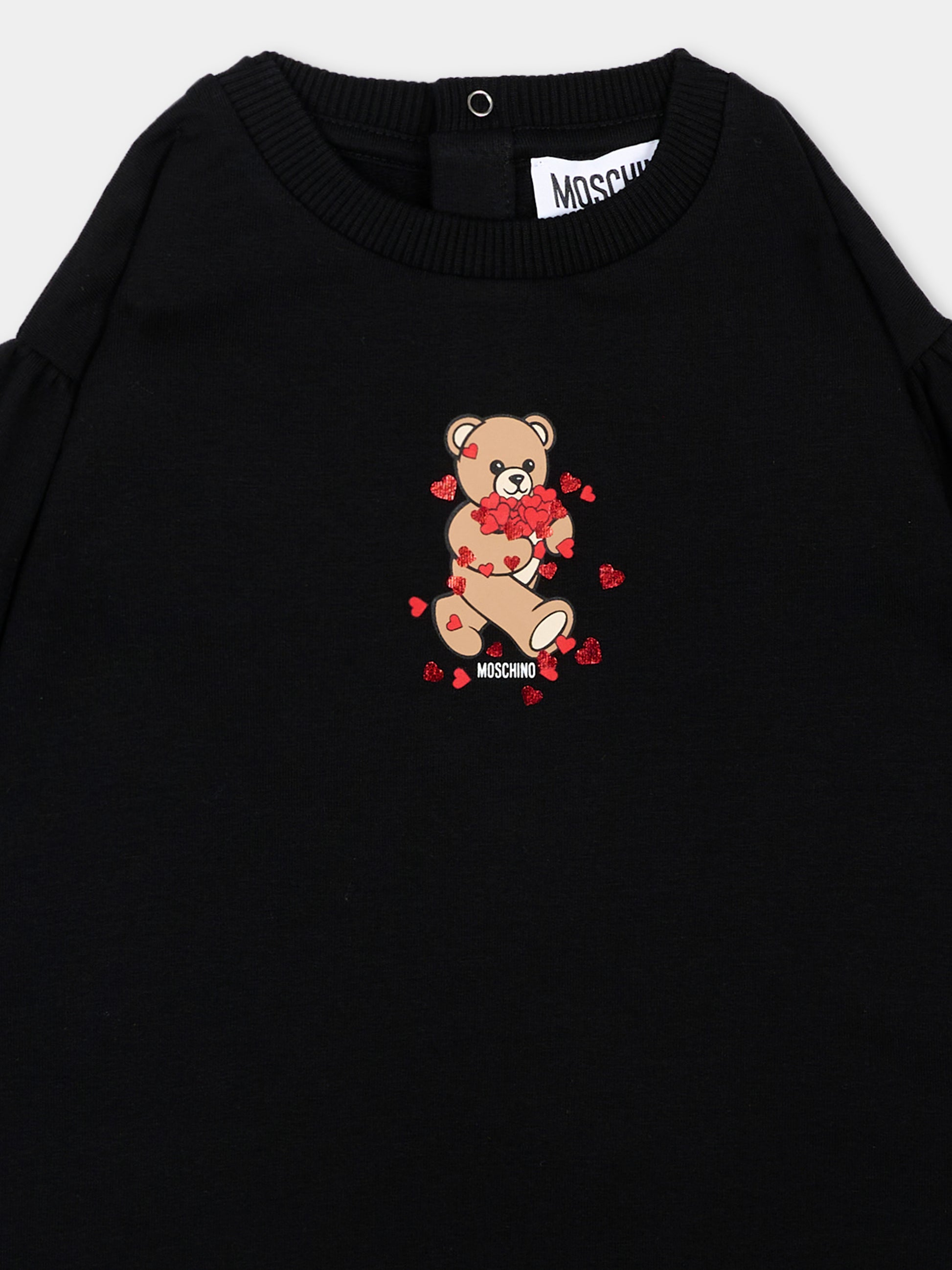 Vestito nero per neonata con Teddy Bear,Moschino Kids,MAV0CW LDA63 60100