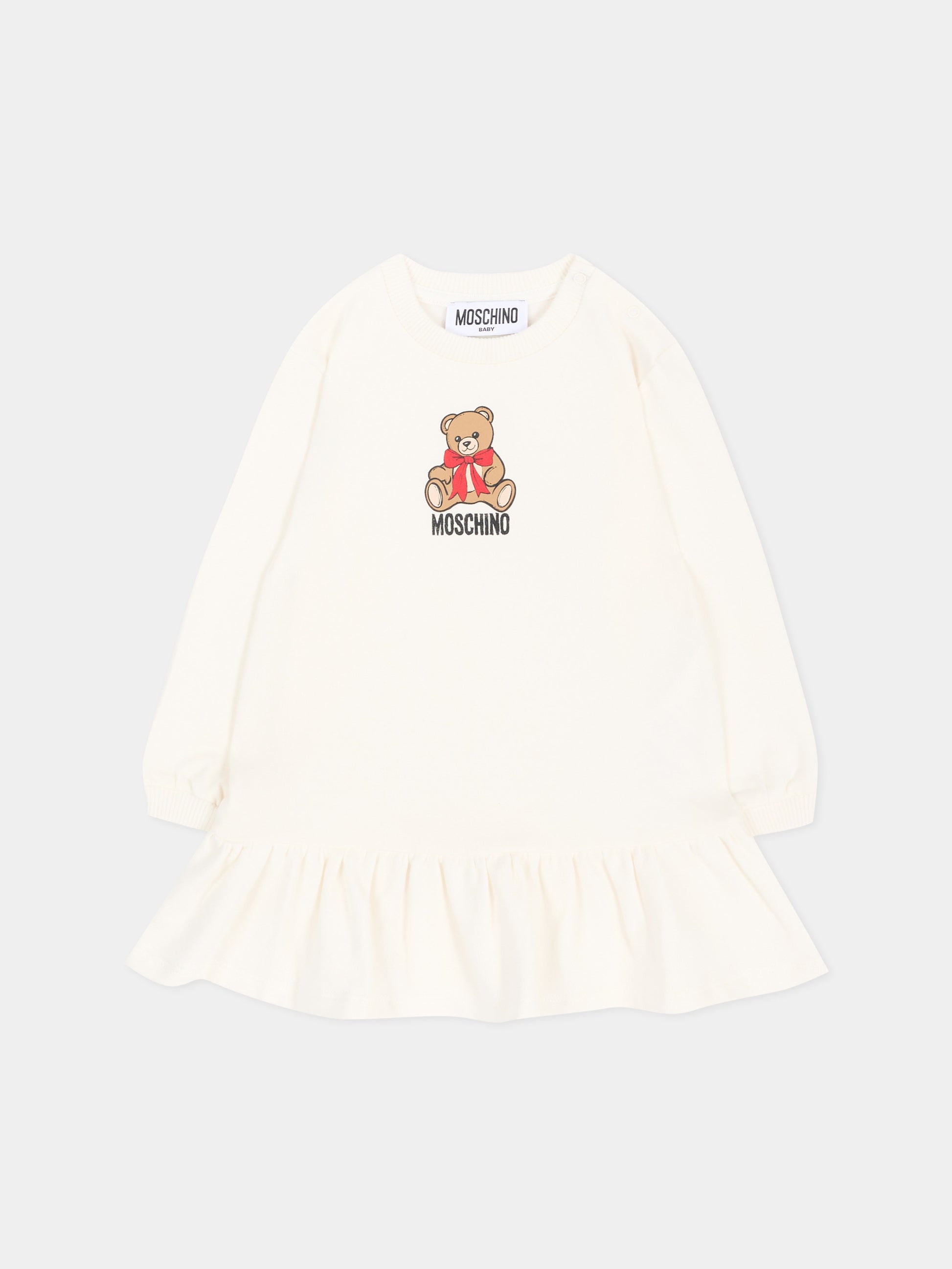 Vestito avorio per neonata con Teddy Bear,Moschino Kids,MBV0BK LDA18 10063
