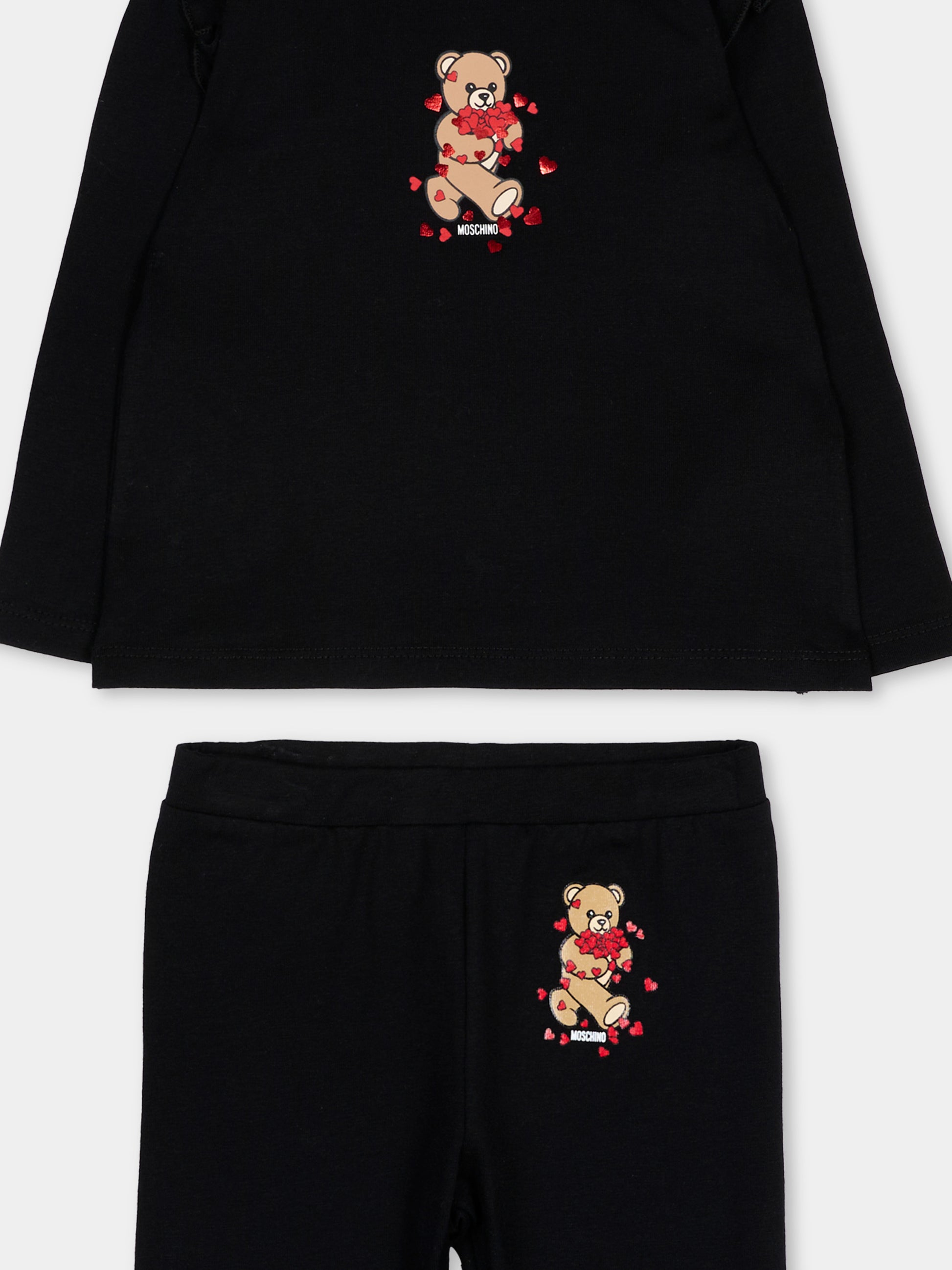 Completo sportivo nero per neonata con Teddy Bear,Moschino Kids,MCK01X LBA11 60100