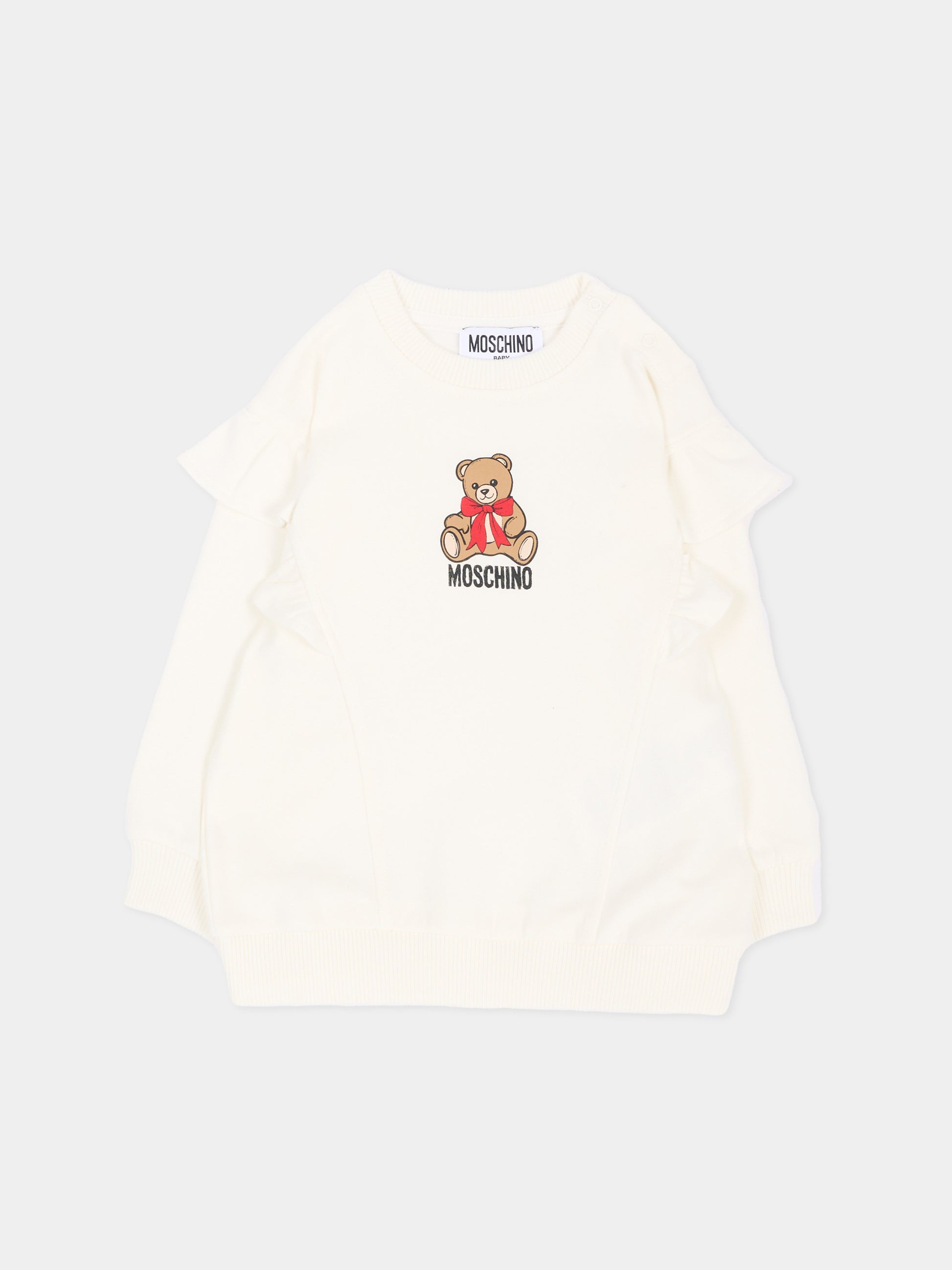 Felpa avorio per neonata con Teddy Bear,Moschino Kids,MDF036 LDA18 10063