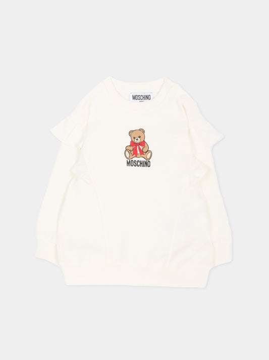 Felpa avorio per neonata con Teddy Bear,Moschino Kids,MDF036 LDA18 10063