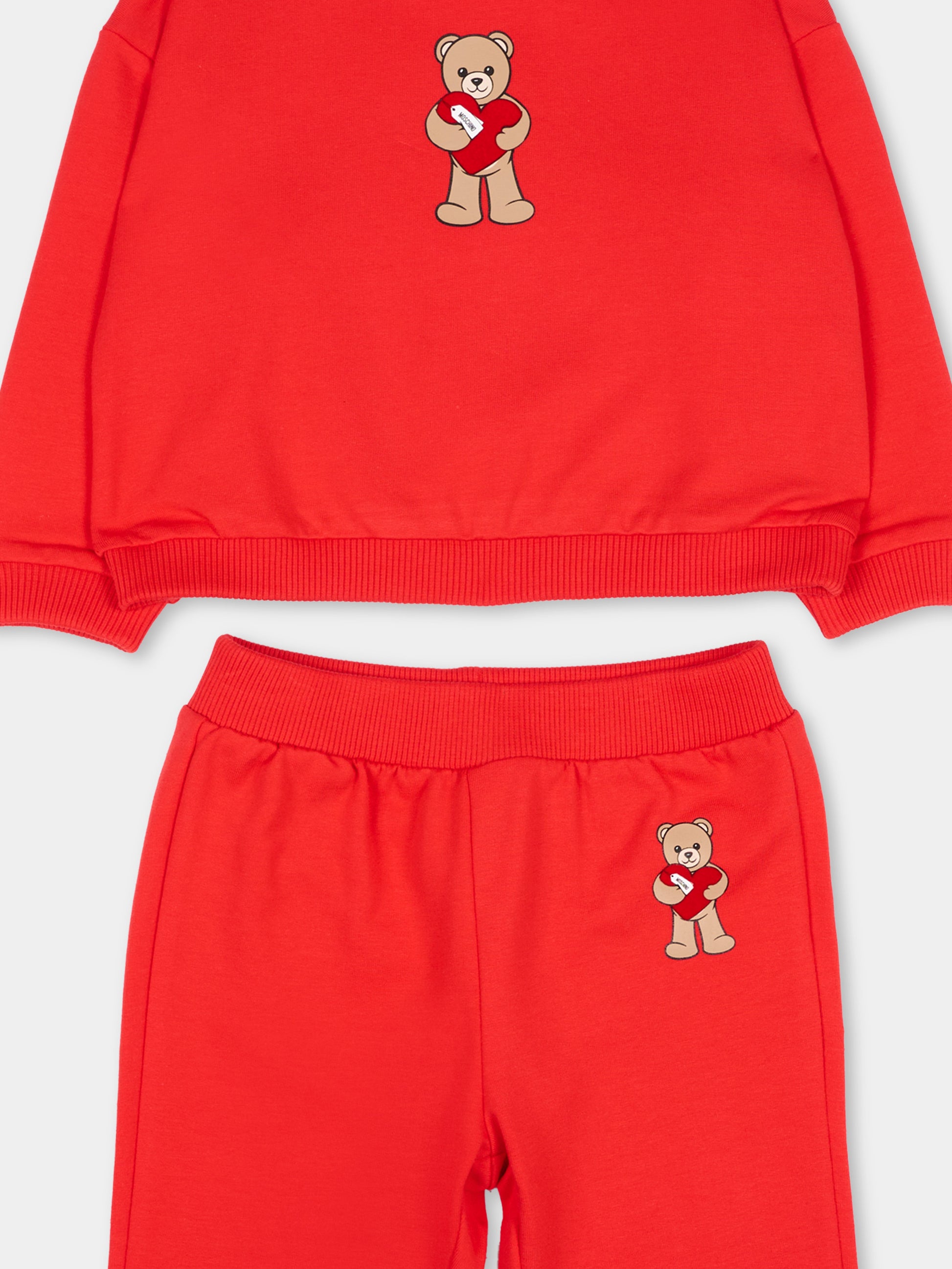 Completo sportivo rosso per neonata con Teddy Bear,Moschino Kids,MDK03G LDA63 50109