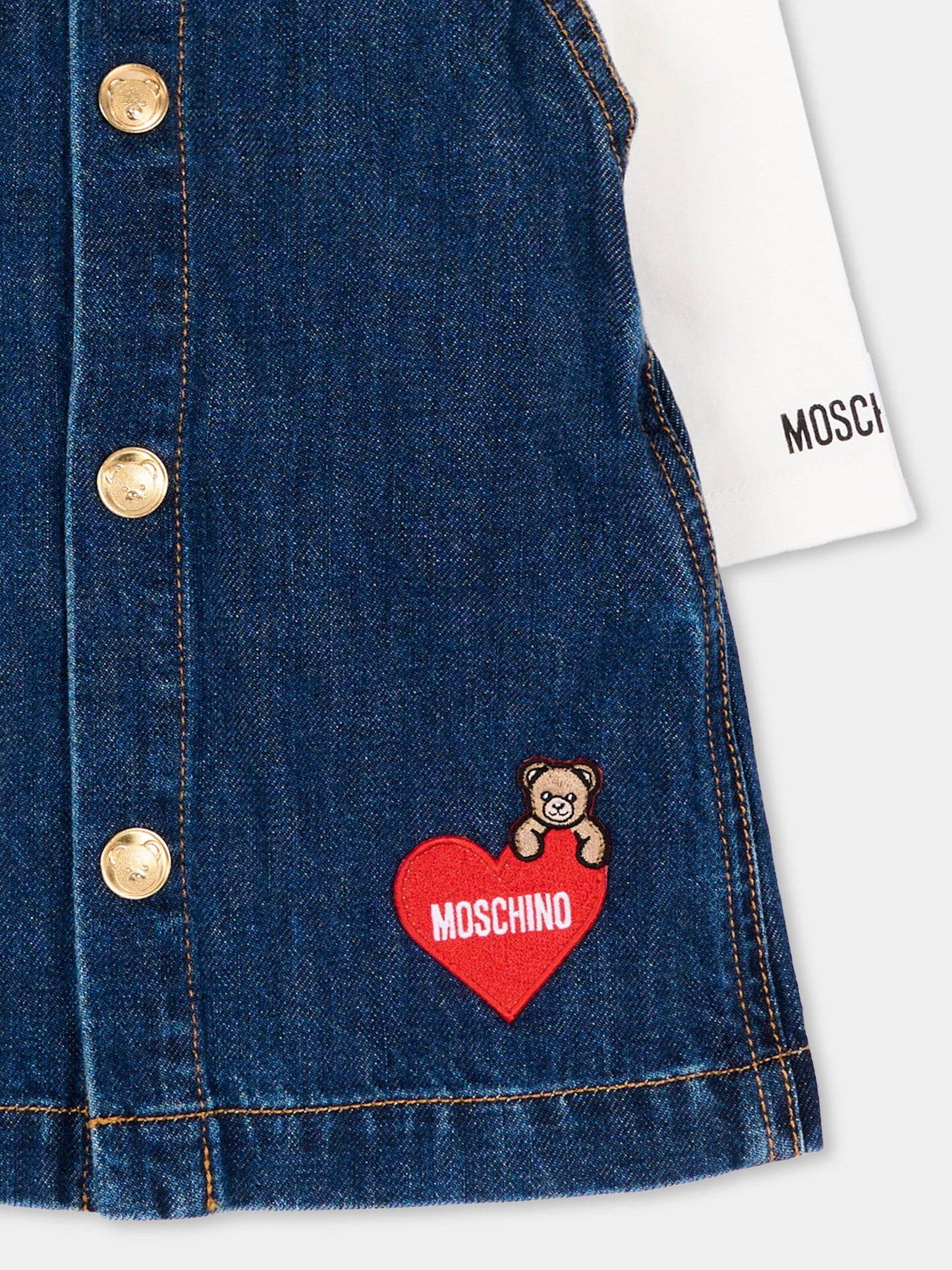 Vestito denim per neonata con Teddy Bear,Moschino Kids,MDK03J L0E49 41047