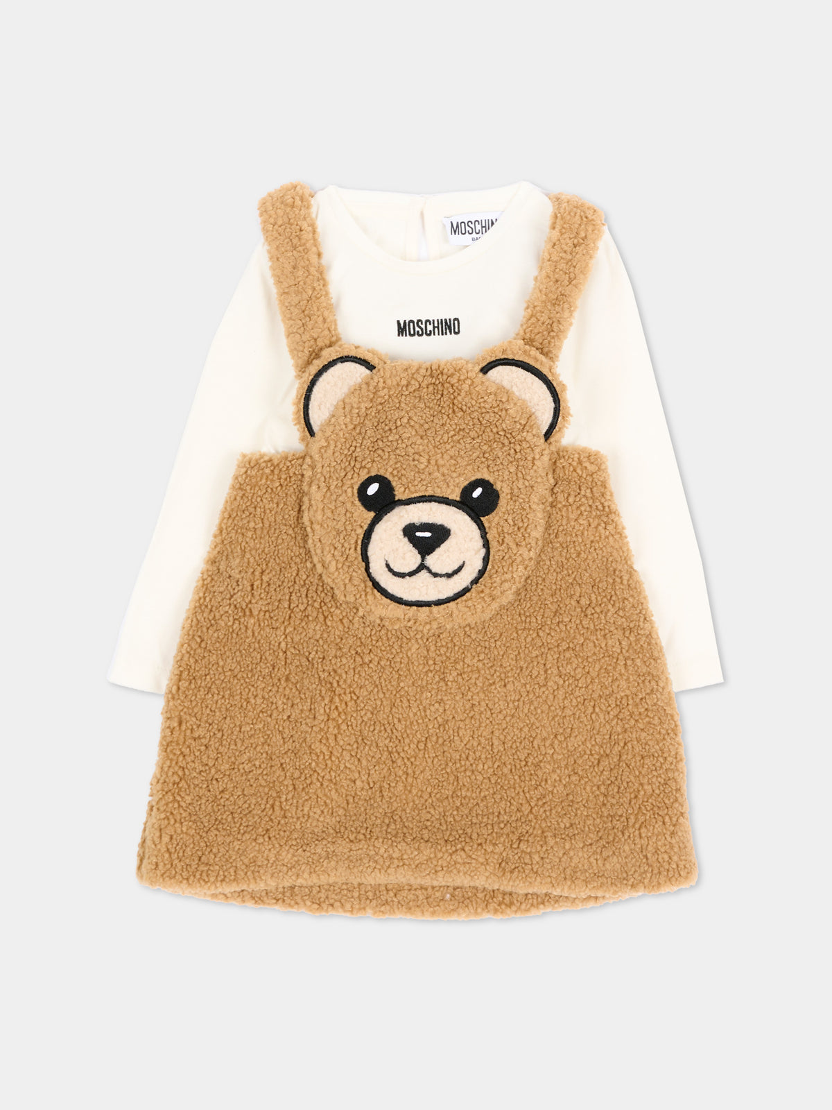 Vestito beige per neonata con Teddy Bear,Moschino Kids,MDK03P LIA00 20351