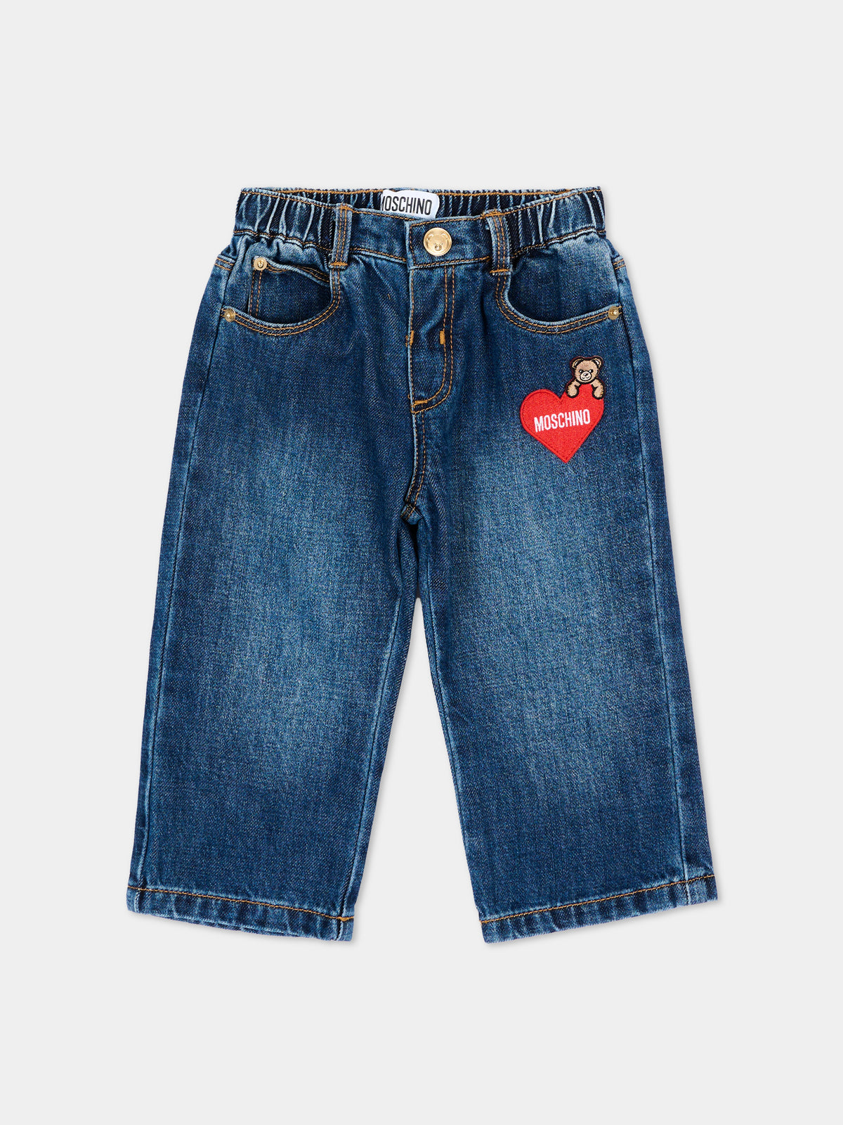 Jeans denim per neonata con cuore,Moschino Kids,MDP03L L0E49 41047