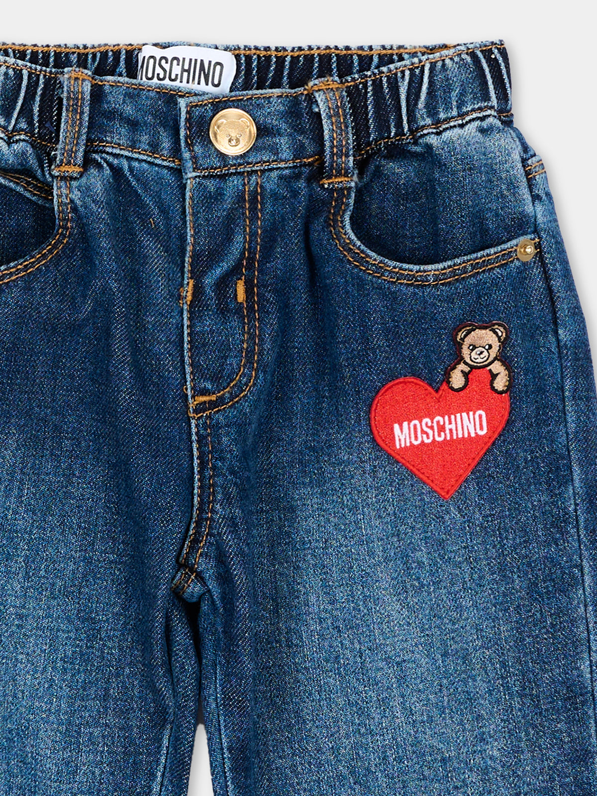 Jeans denim per neonata con cuore,Moschino Kids,MDP03L L0E49 41047