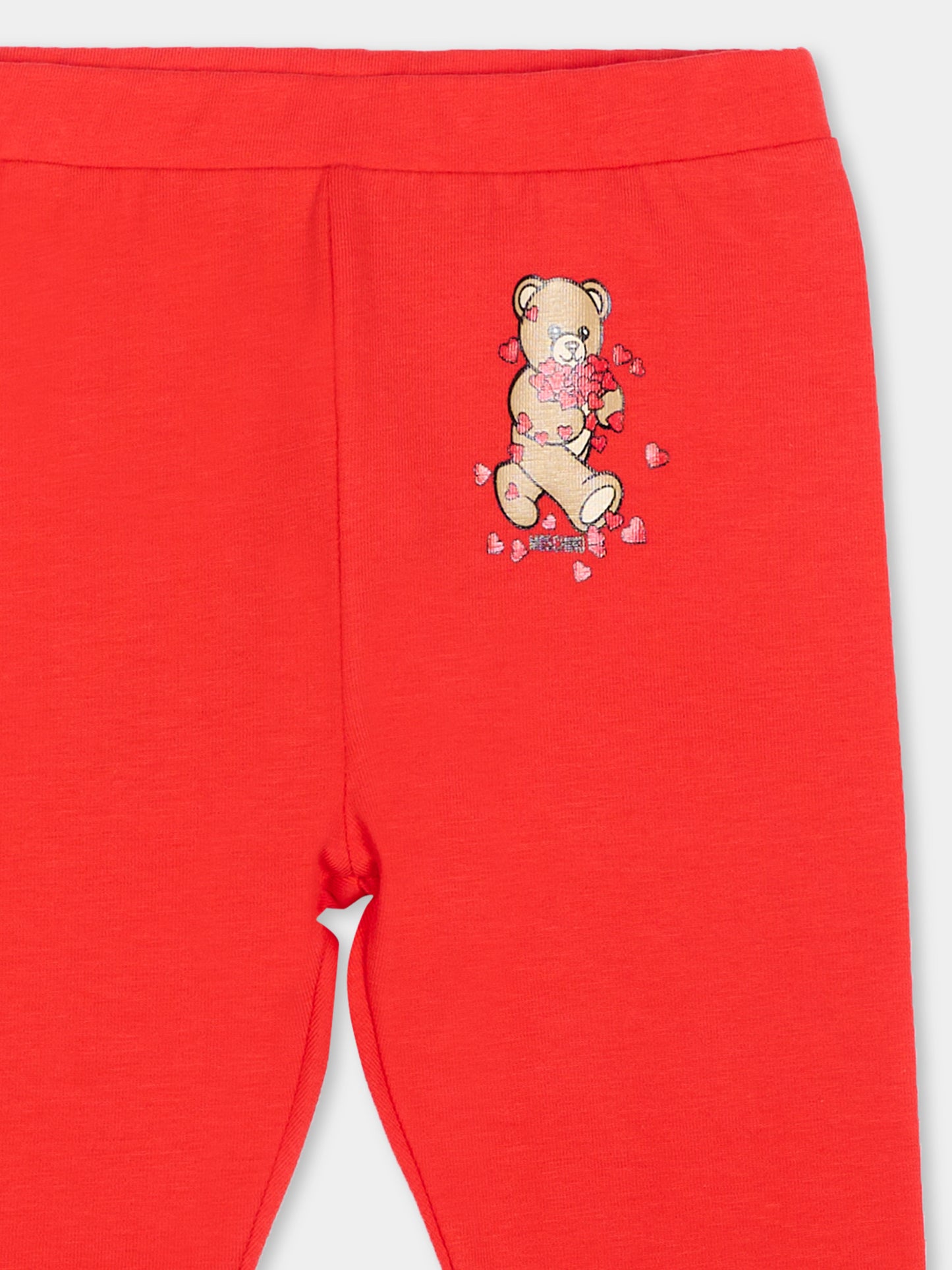 Leggings rossi per neonata con Teddy Bear,Moschino Kids,MDP03O LBA11 50109