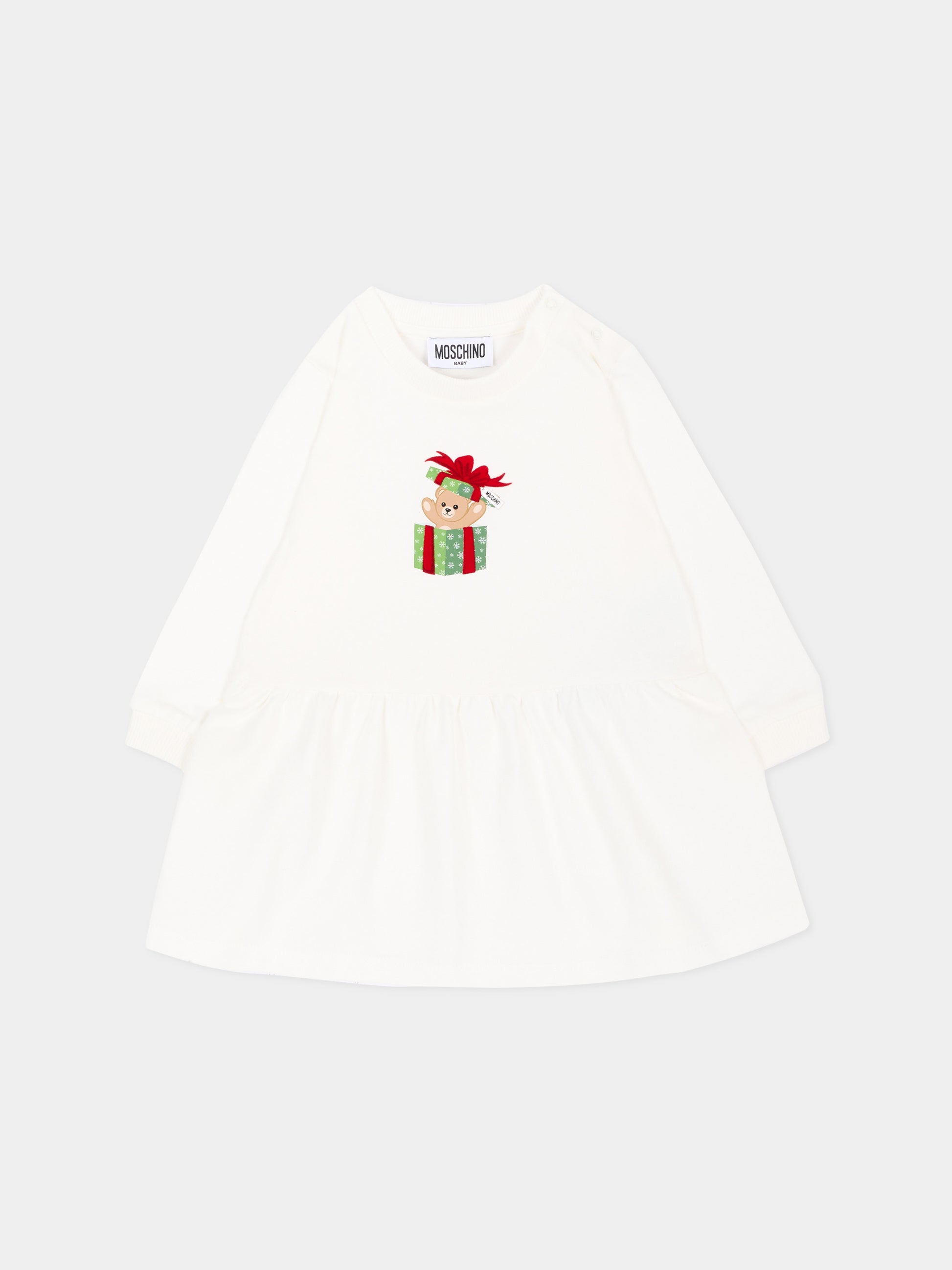 Vestito avorio per neonata con Teddy Bear,Moschino Kids,MDV0DO LCA61 10063