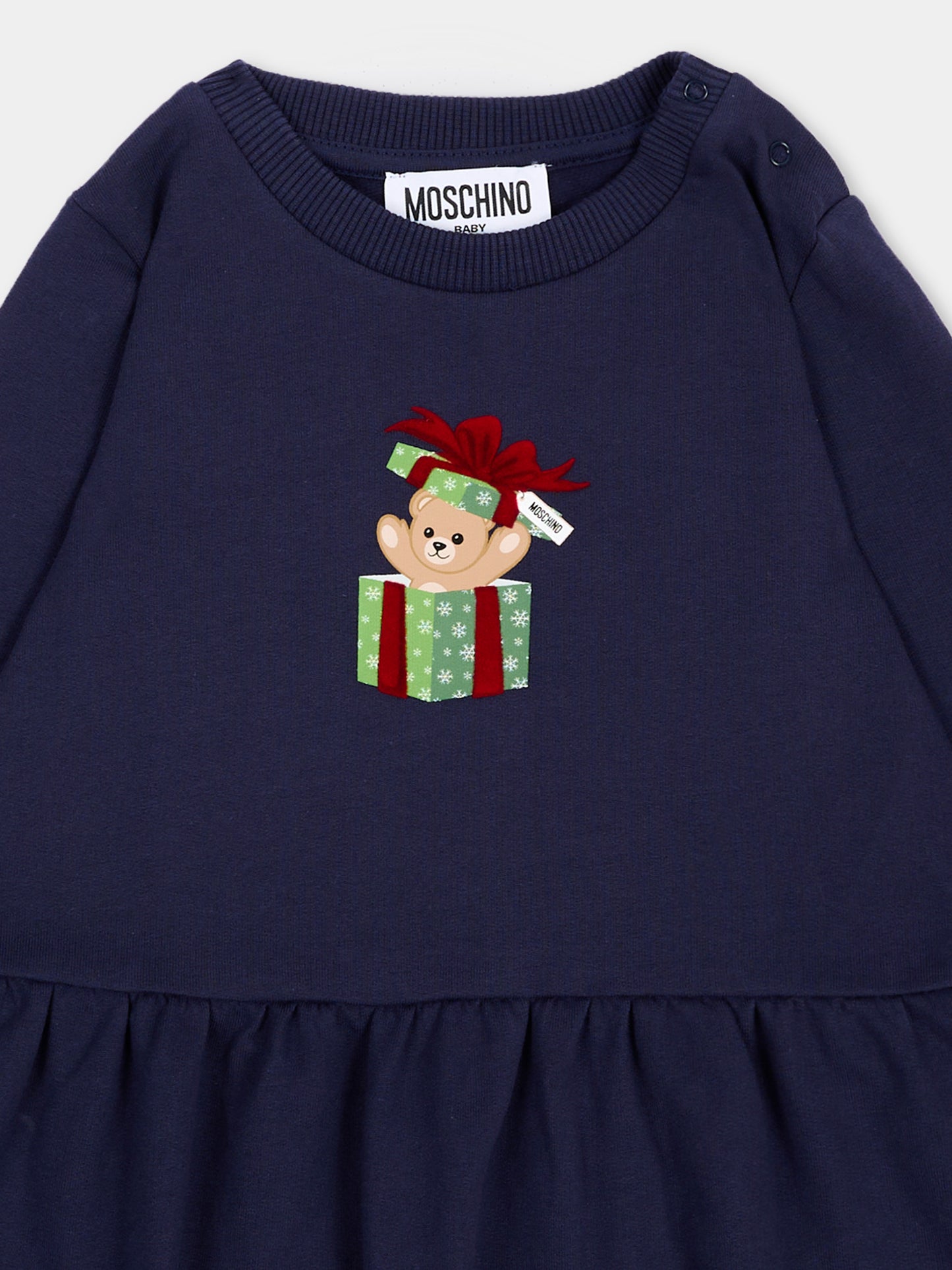 Vestito blu per neonata con Teddy Bear,Moschino Kids,MDV0DO LCA61 40016