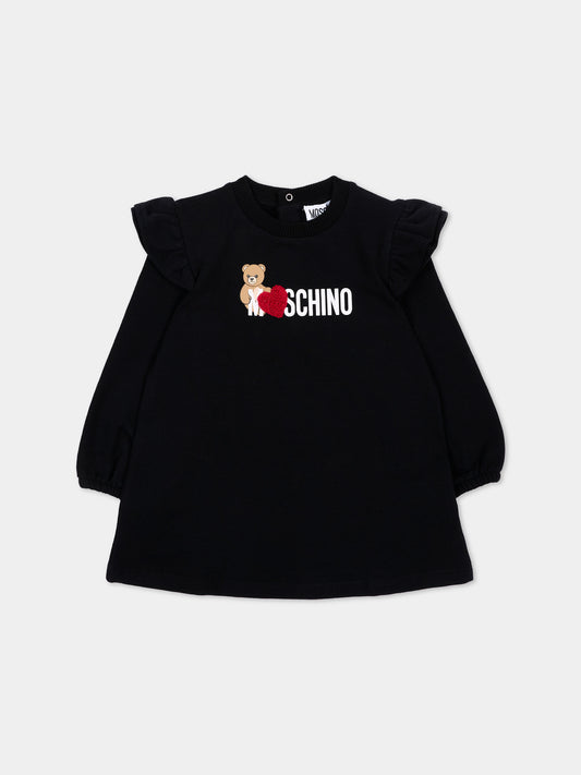 Vestito nero per neonata con Teddy Bear,Moschino Kids,MDV0DP LDA18 60100