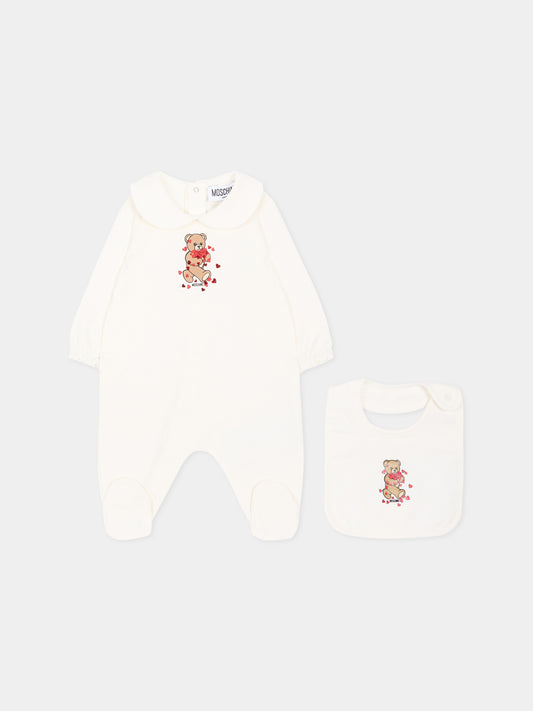Ivory romper set for Baby Girl with Teddy Bear