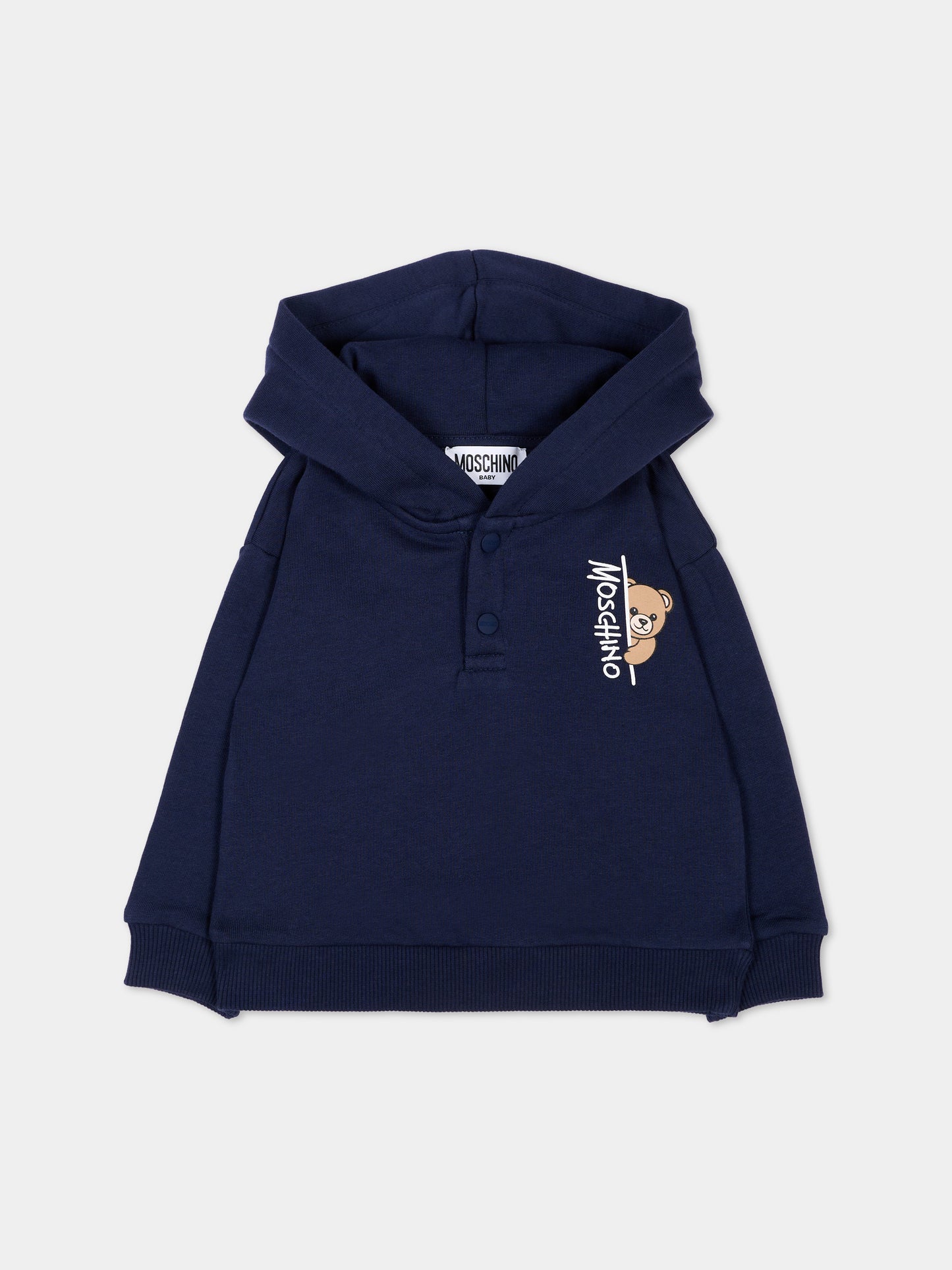 Felpa blu per neonato con Teddy Bear,Moschino Kids,MMF05Z LCA92 40016