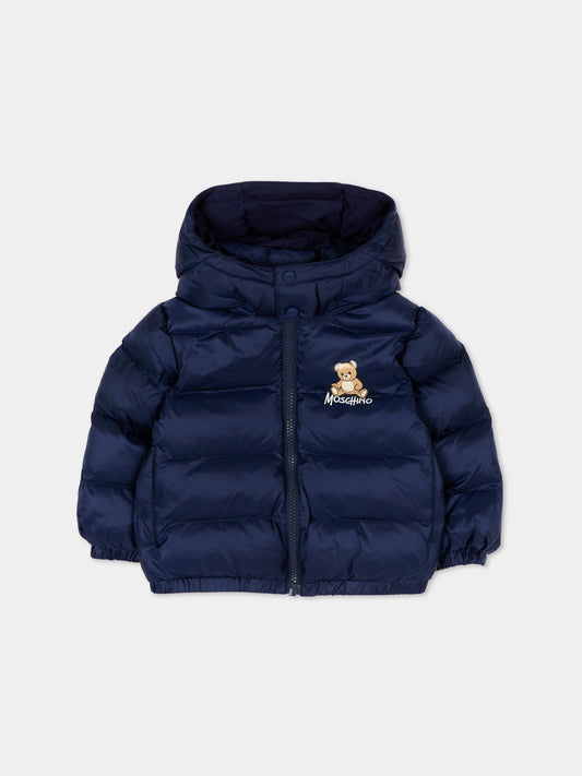Piumino blu per neonati con teddy bear,Moschino Kids,MMS02F L3AC3 40016