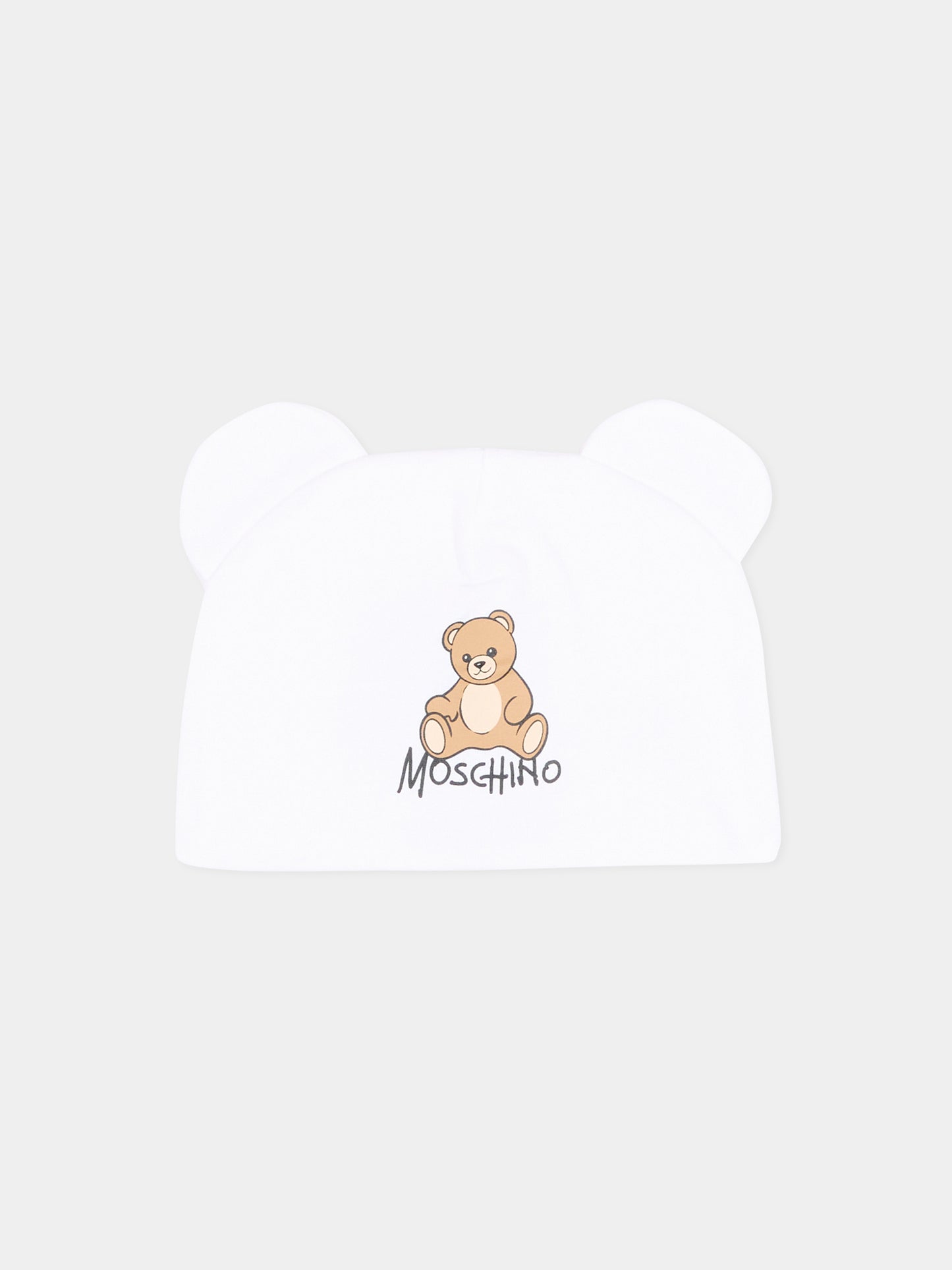 Cappello bianco per neonati con Teddy Bear,Moschino Kids,MMX05H LCA40 10101