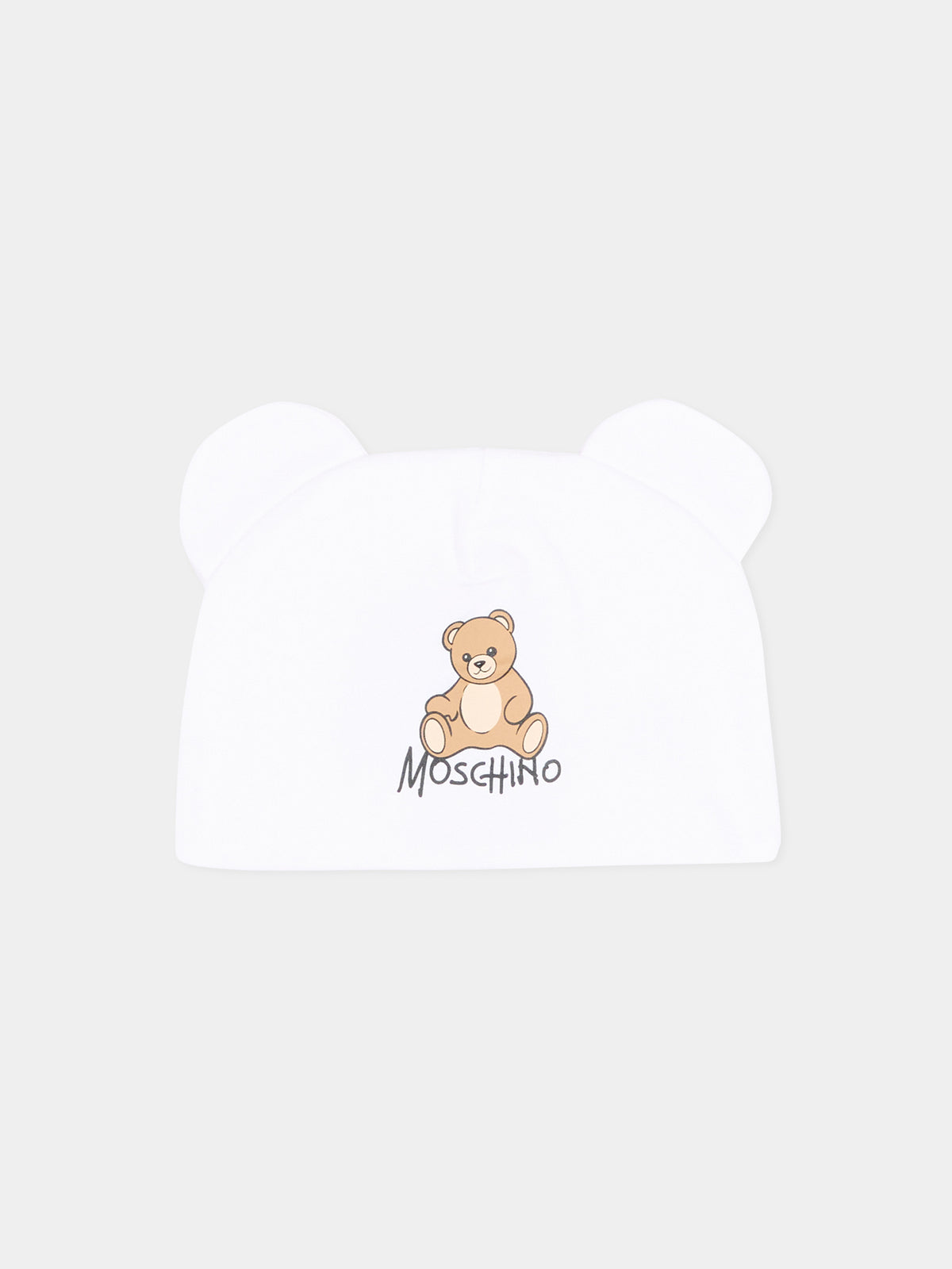 Cappello bianco per neonati con Teddy Bear,Moschino Kids,MMX05H LCA40 10101