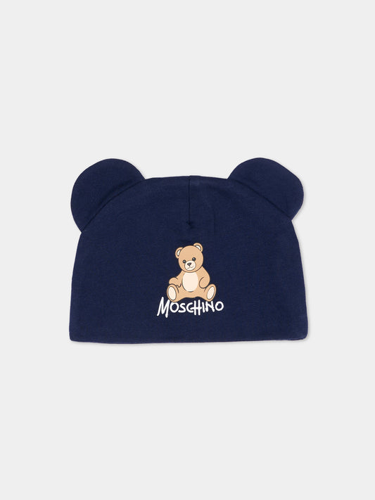 Cappello blu per neonati con Teddy Bear,Moschino Kids,MMX05H LCA40 40016
