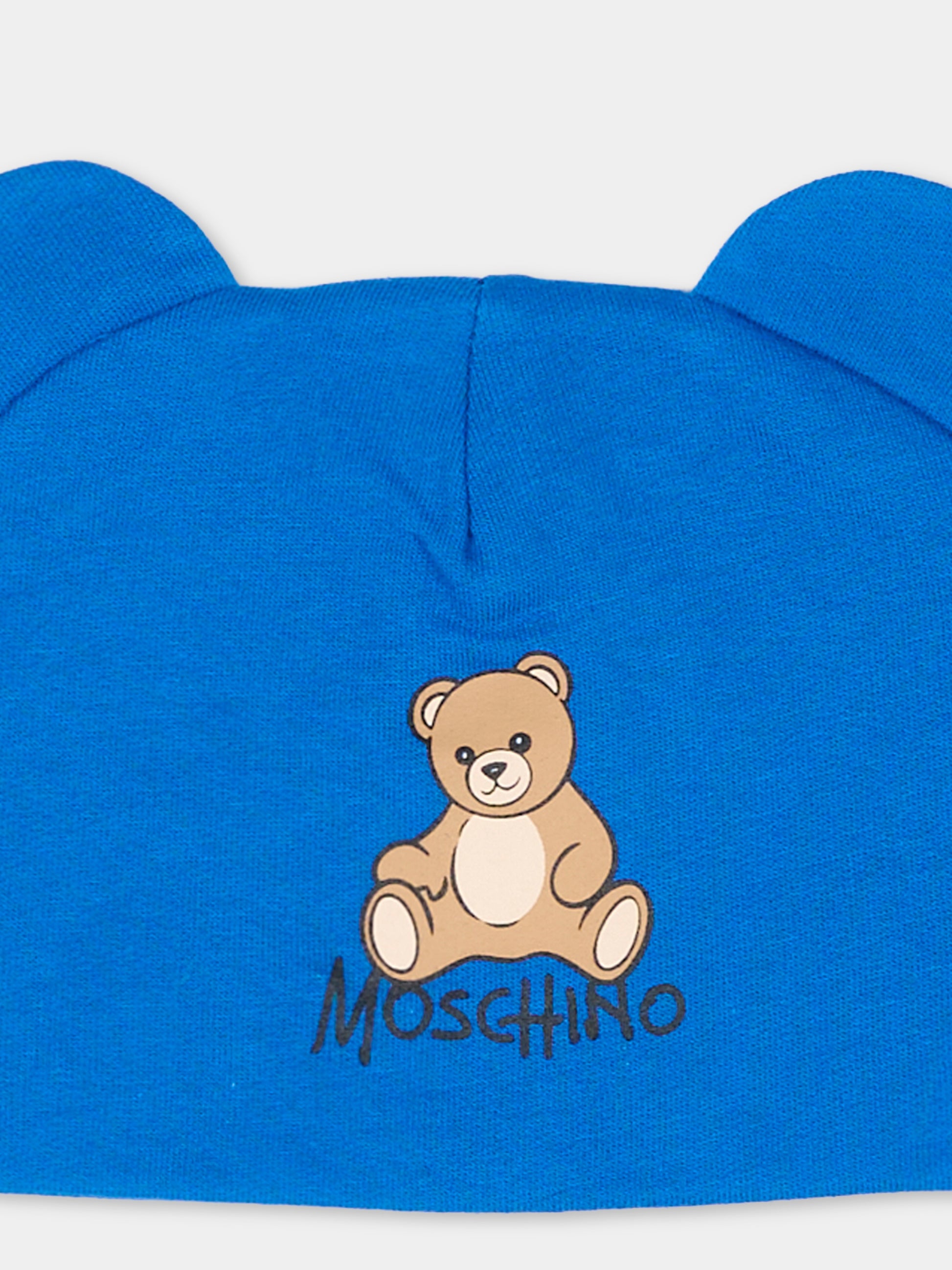 Cappello blu per neonato con Teddy Bear,Moschino Kids,MMX05H LCA40 40157