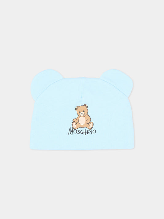 Cappellino azzurro per neonato con Teddy Bear,Moschino Kids,MMX05H LCA40 40304