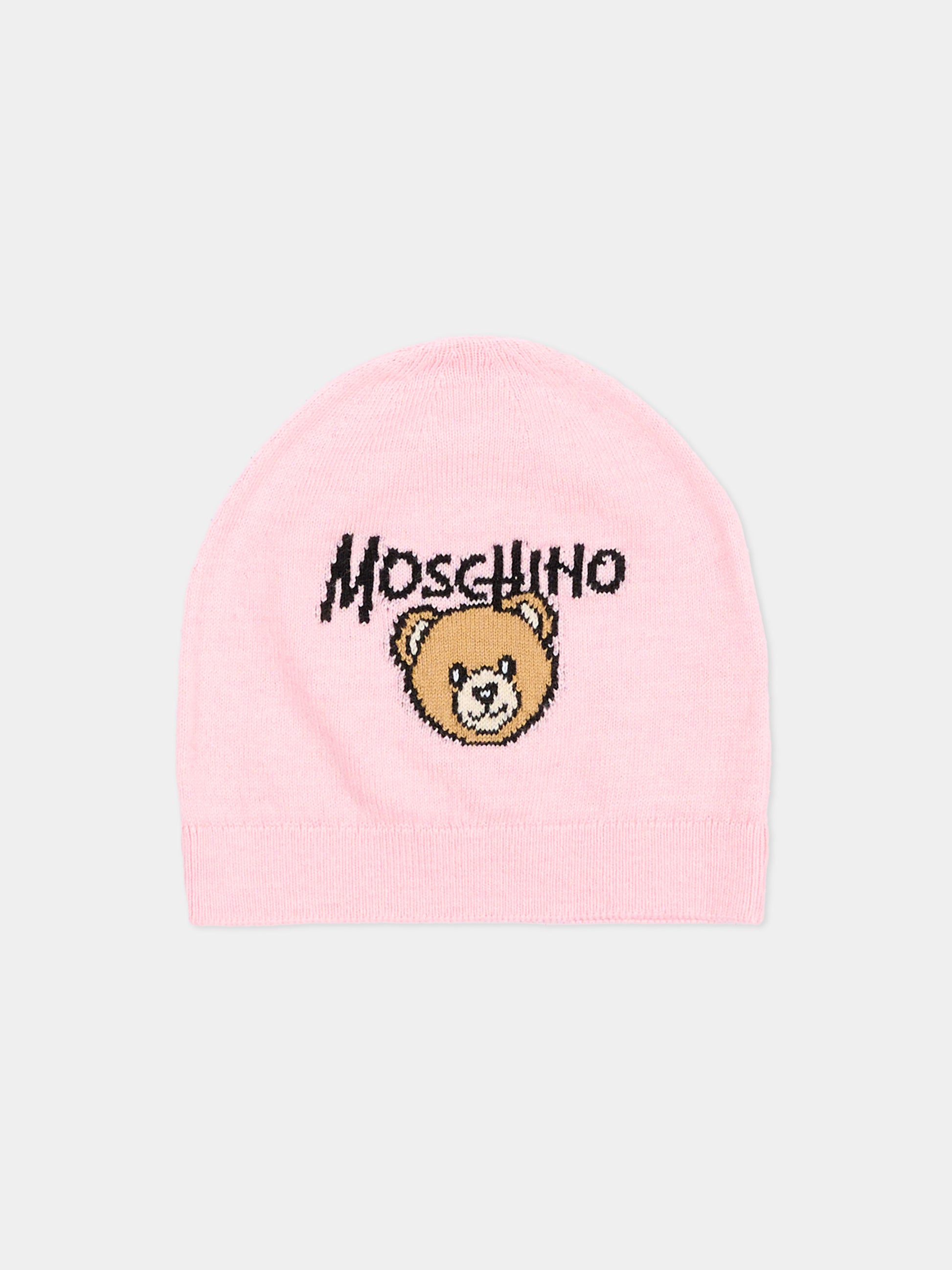 Berretto rosa per neonata con Teddy Bear,Moschino Kids,MMX05K LHE43 50209