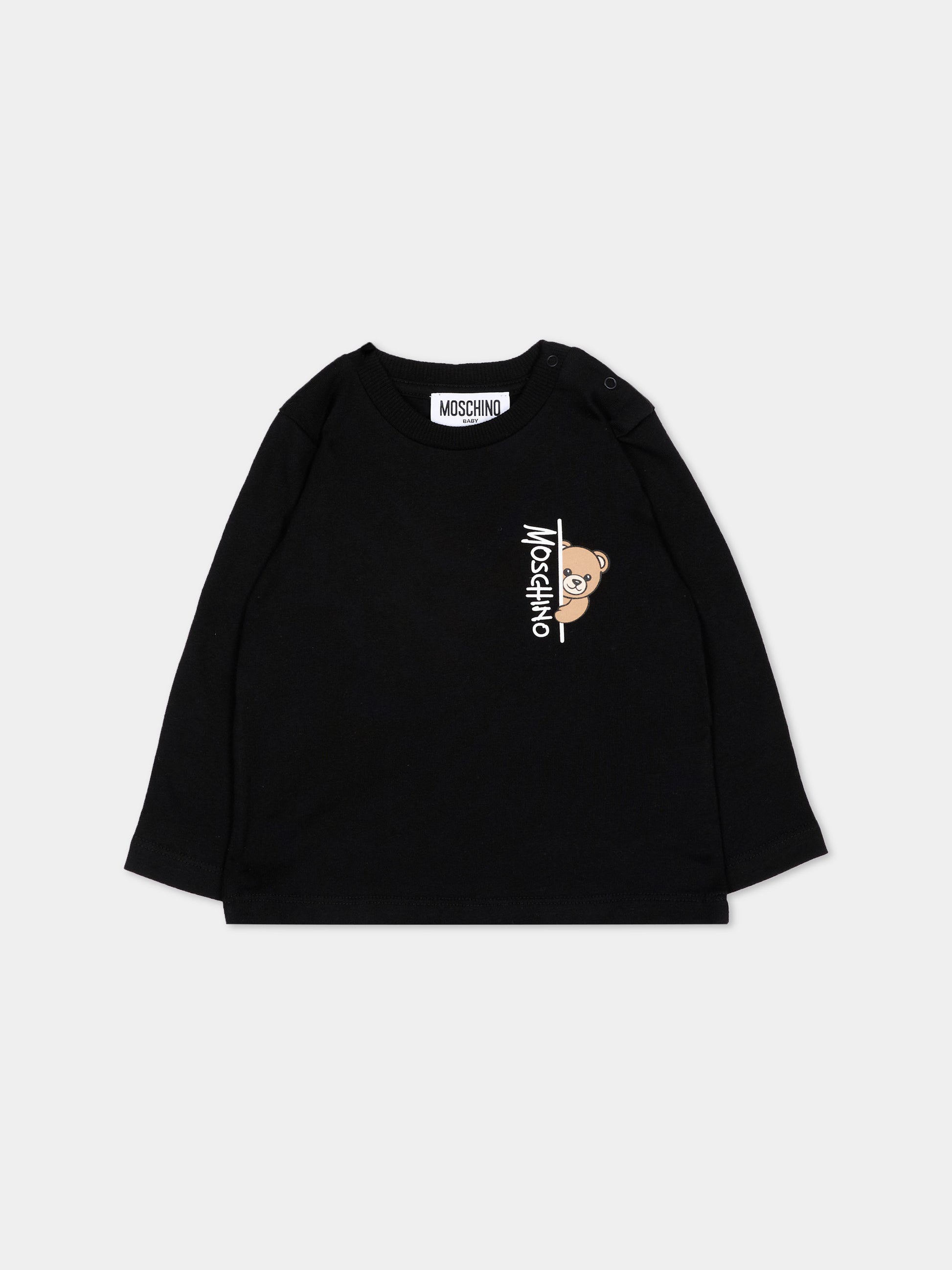 T-Shirt a manica lunga nero per neonati con Teddy Bear,Moschino Kids,MNO014 LAA58 60100