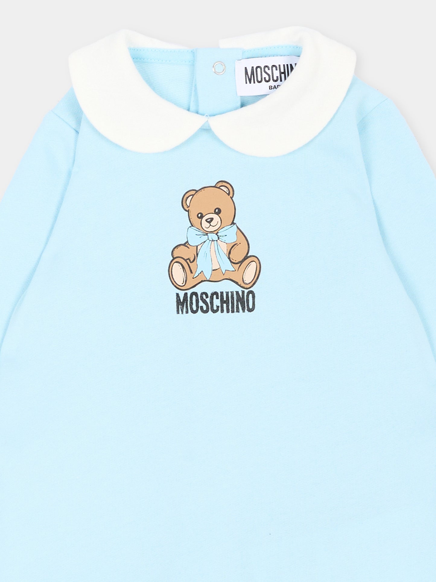 Set tutina azzurra per neonato con Teddy Bear,Moschino Kids,MNY08B LCA40 40304