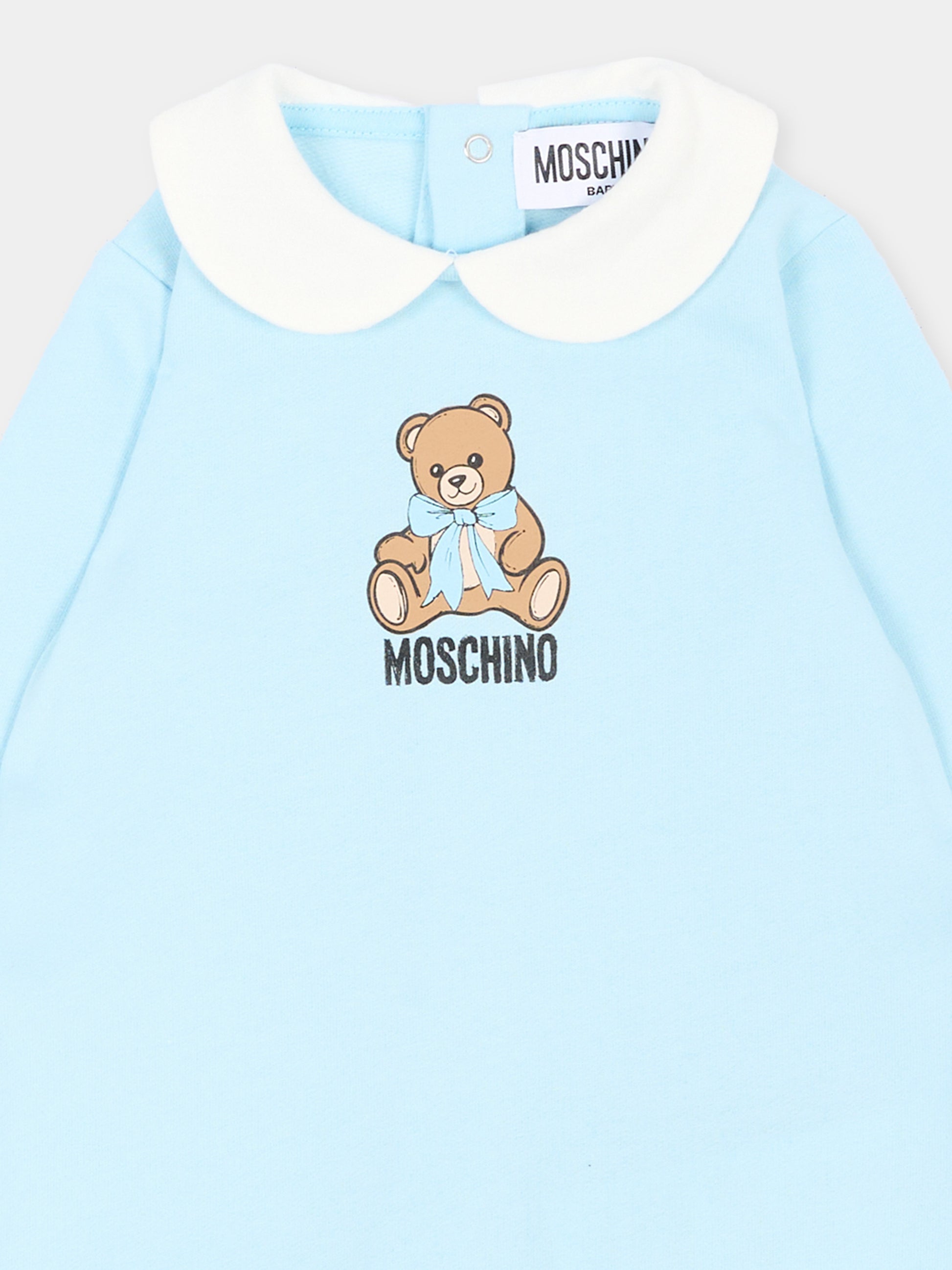 Set tutina azzurra per neonato con Teddy Bear,Moschino Kids,MNY08B LCA40 40304