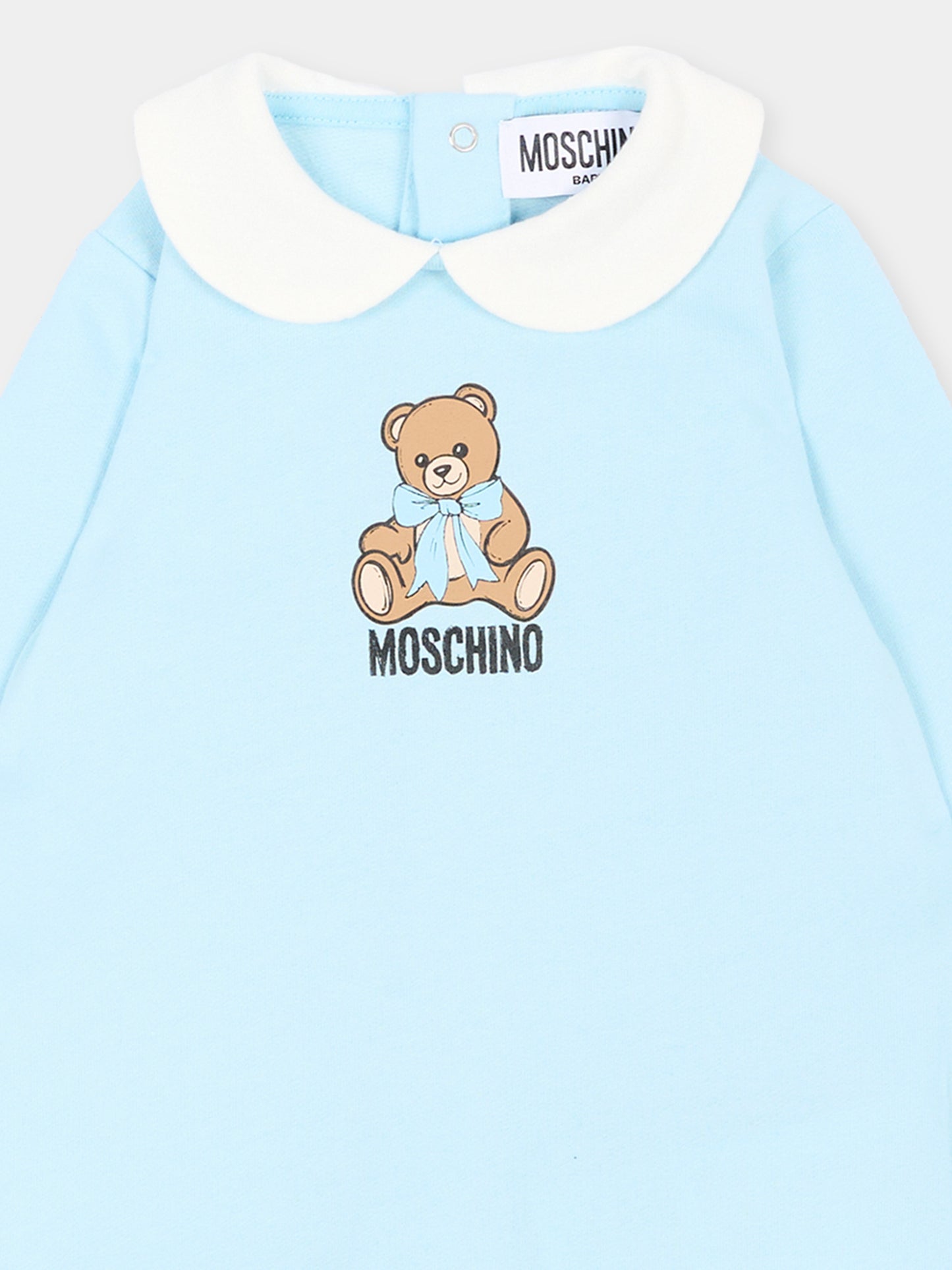 Set tutina azzurra per neonato con Teddy Bear,Moschino Kids,MNY08B LCA40 40304