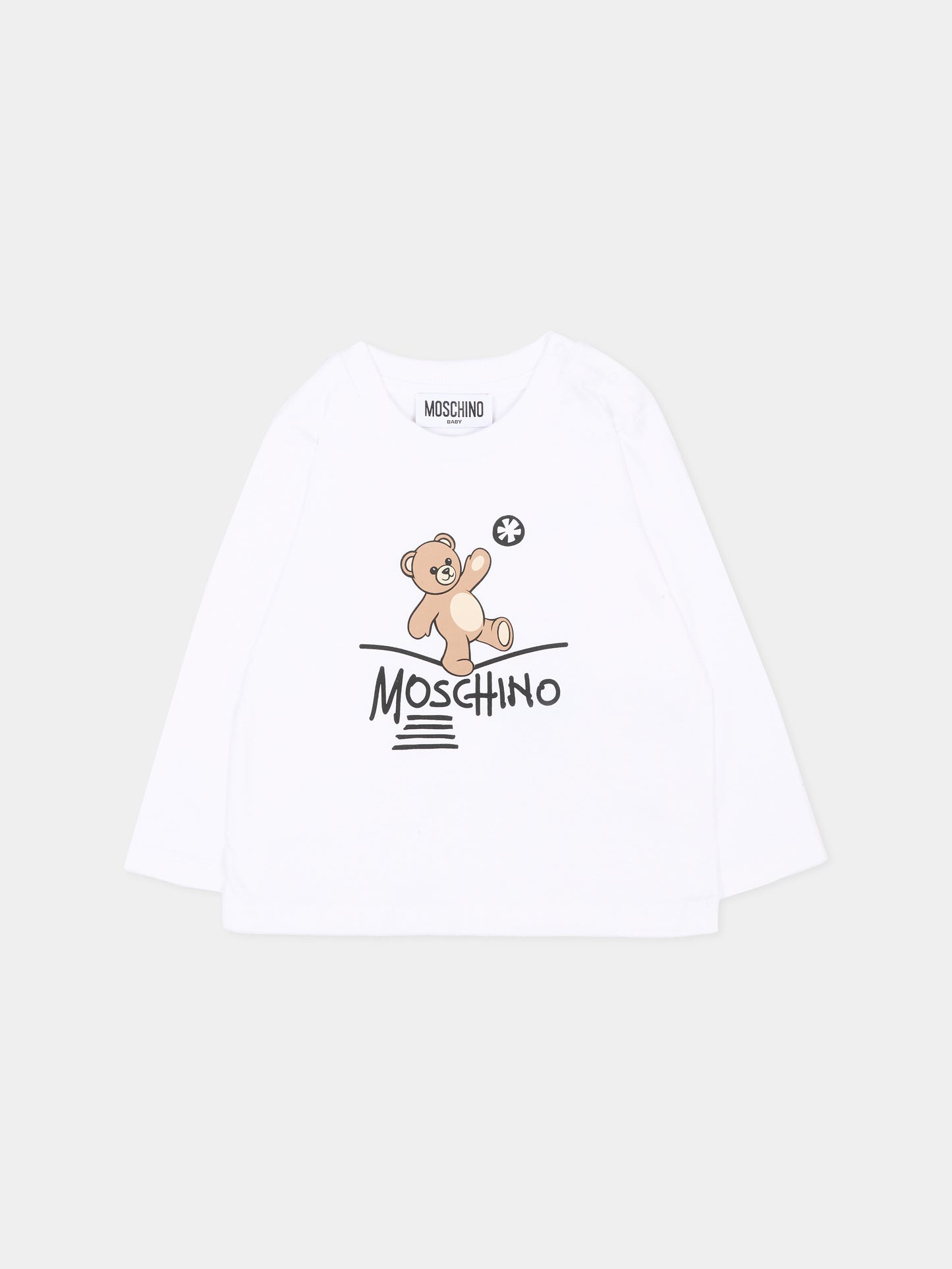 T-Shirt bianca per neonati con Teddy Bear,Moschino Kids,MOO014 LAA20 10101