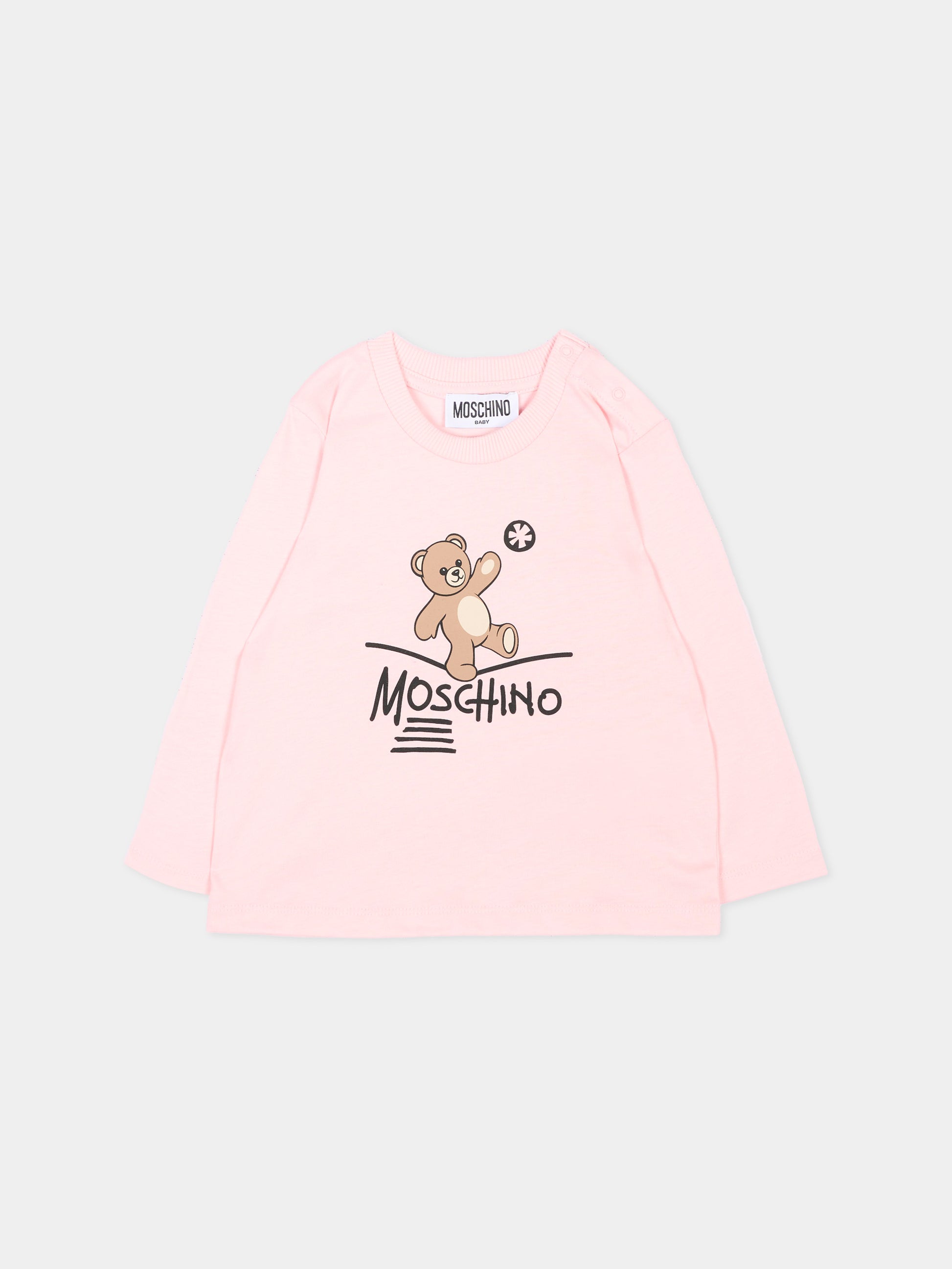 T-Shirt rosa per neonata con Teddy Bear,Moschino Kids,MOO014 LAA20 50209