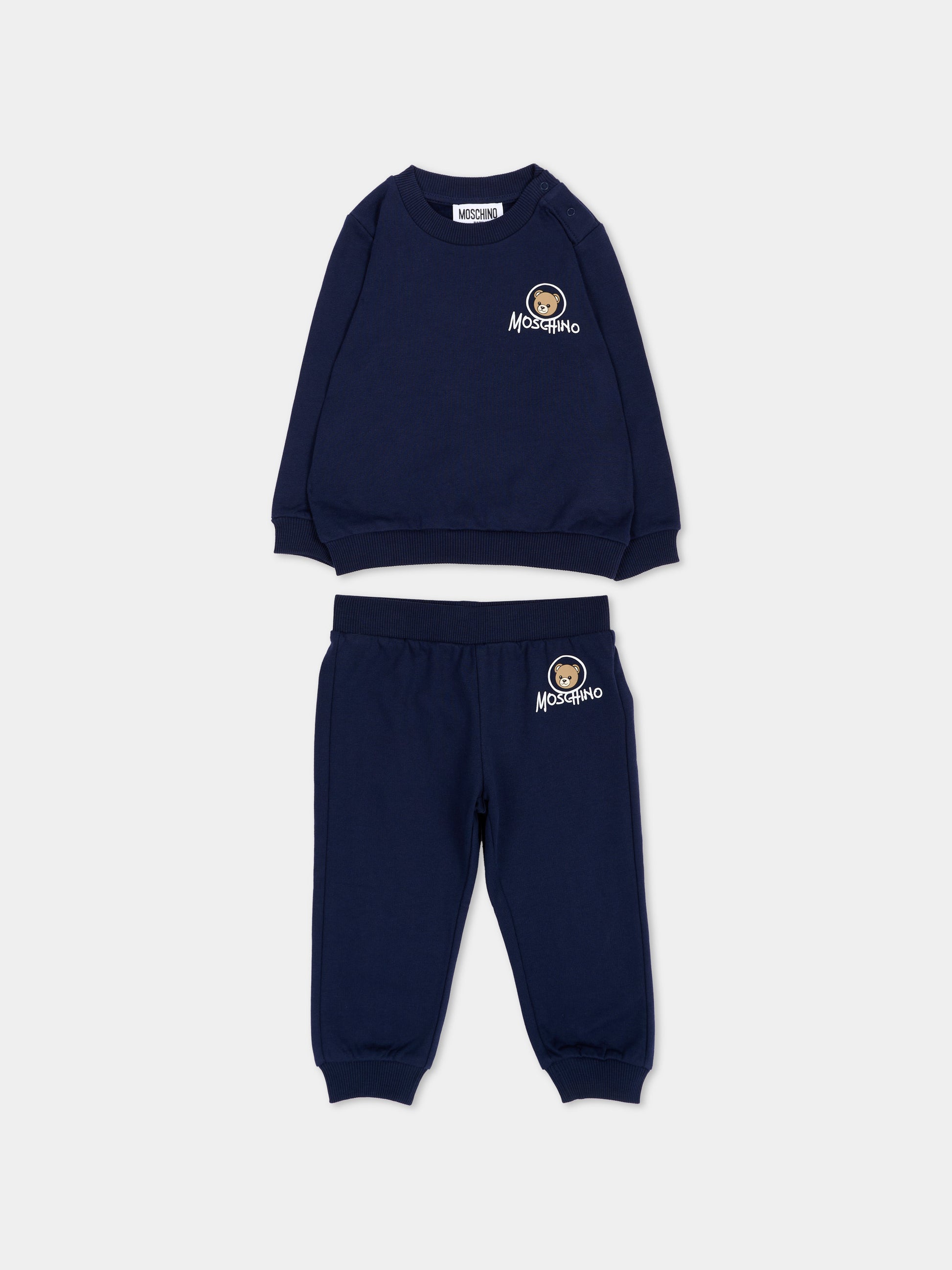 Completo sportivo blu per neonati con Teddy Bear,Moschino Kids,MQK05E LCA83 40016