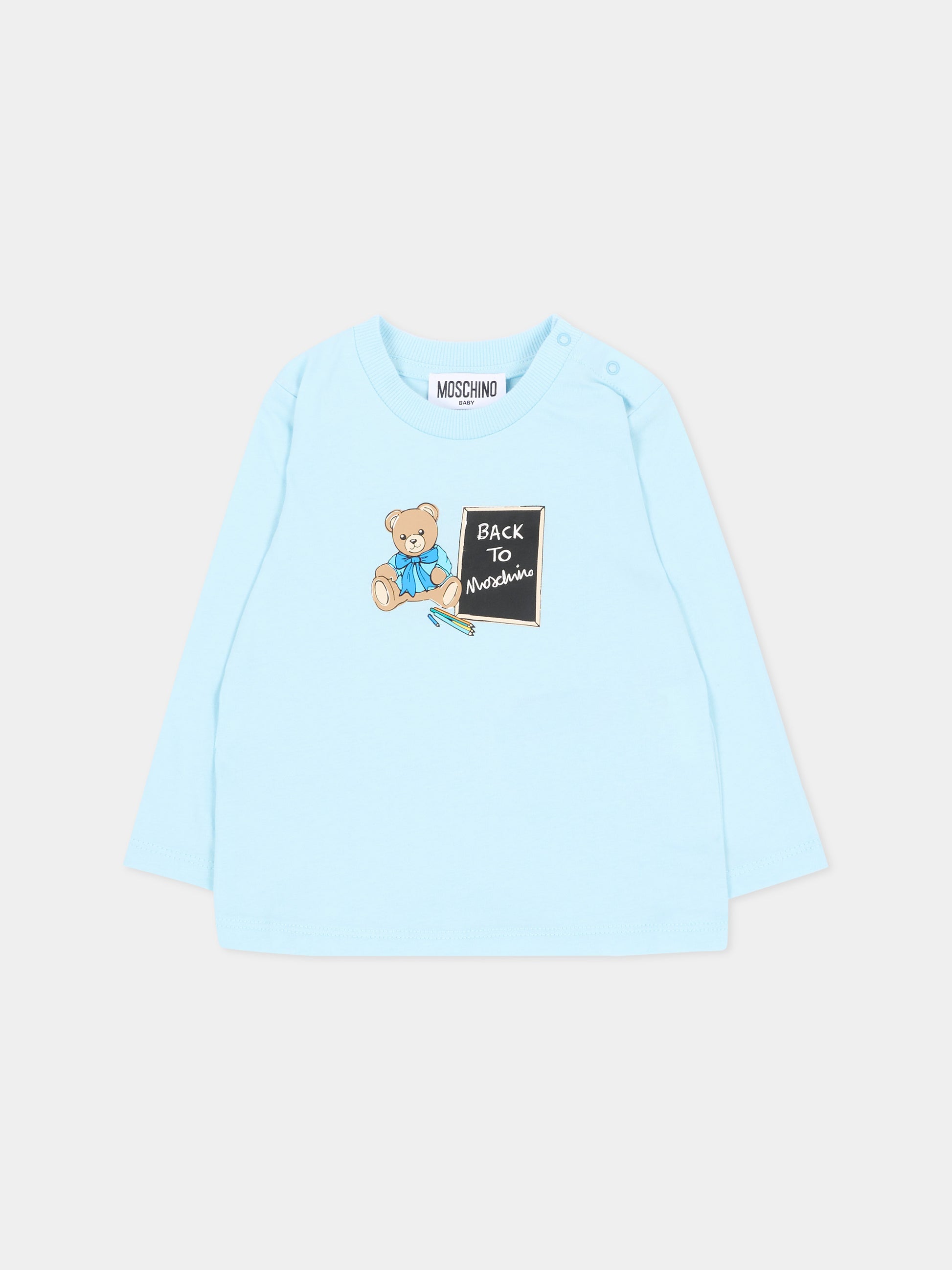 T-shirt a manica lunga celeste con teddy bear,Moschino Kids,MQO014 LAA10 40304