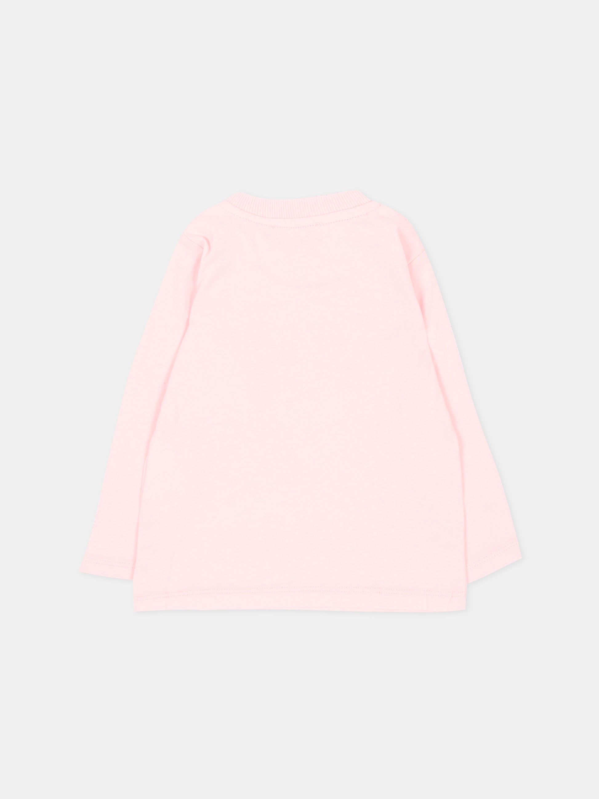 T-shirt a manica lunga rosa per neonata con teddy bear,Moschino Kids,MQO014 LAA10 50209