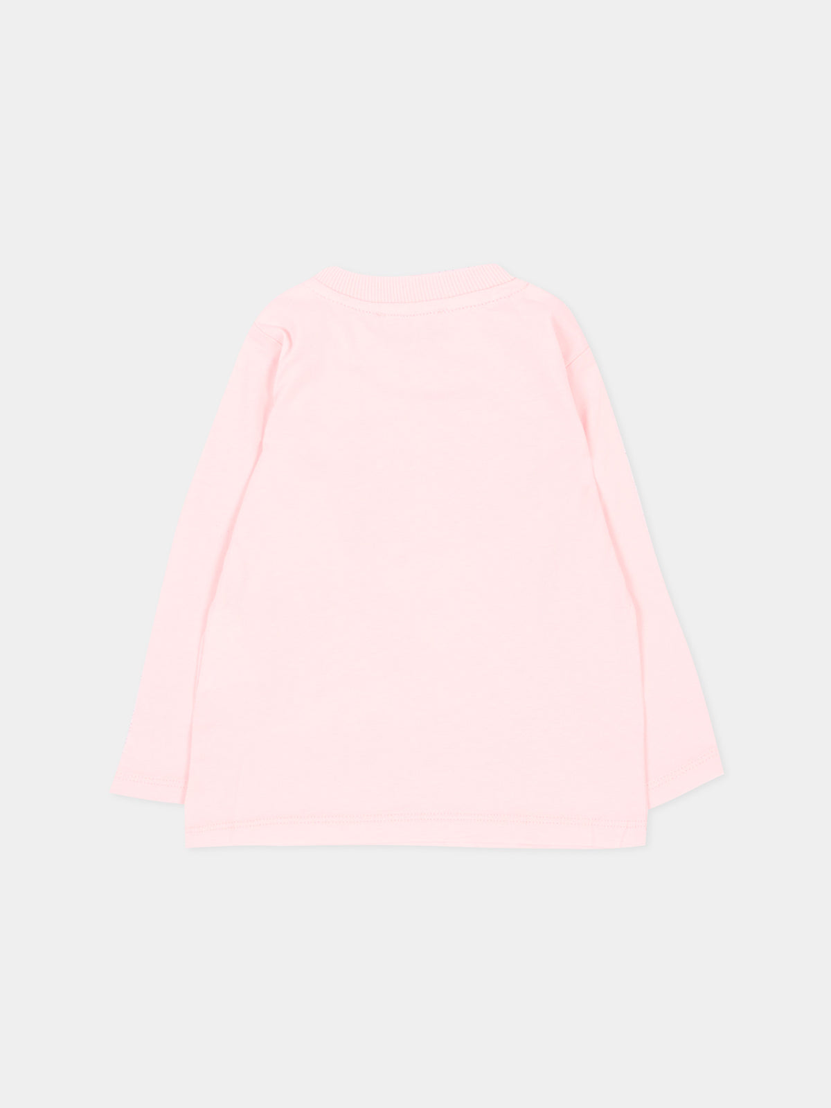 T-shirt a manica lunga rosa per neonata con teddy bear,Moschino Kids,MQO014 LAA10 50209