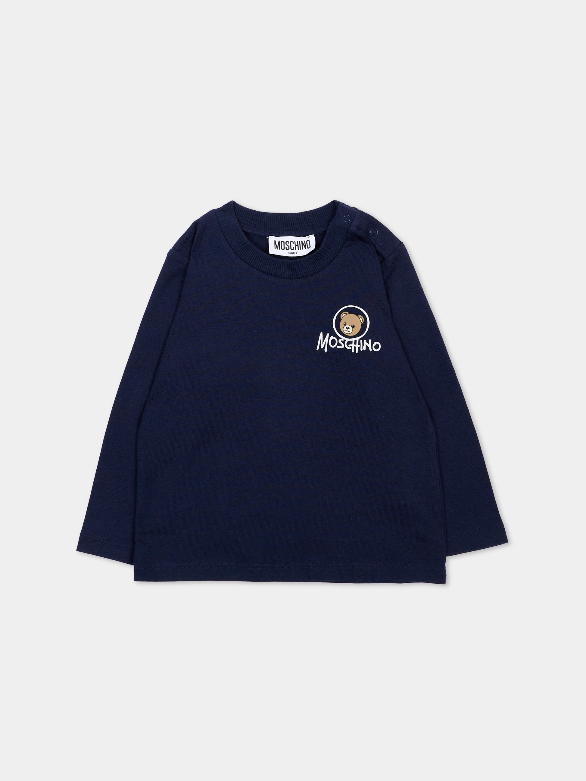 T-Shirt blu per neonati con Teddy Bear,Moschino Kids,MRO014 LAA34 40016