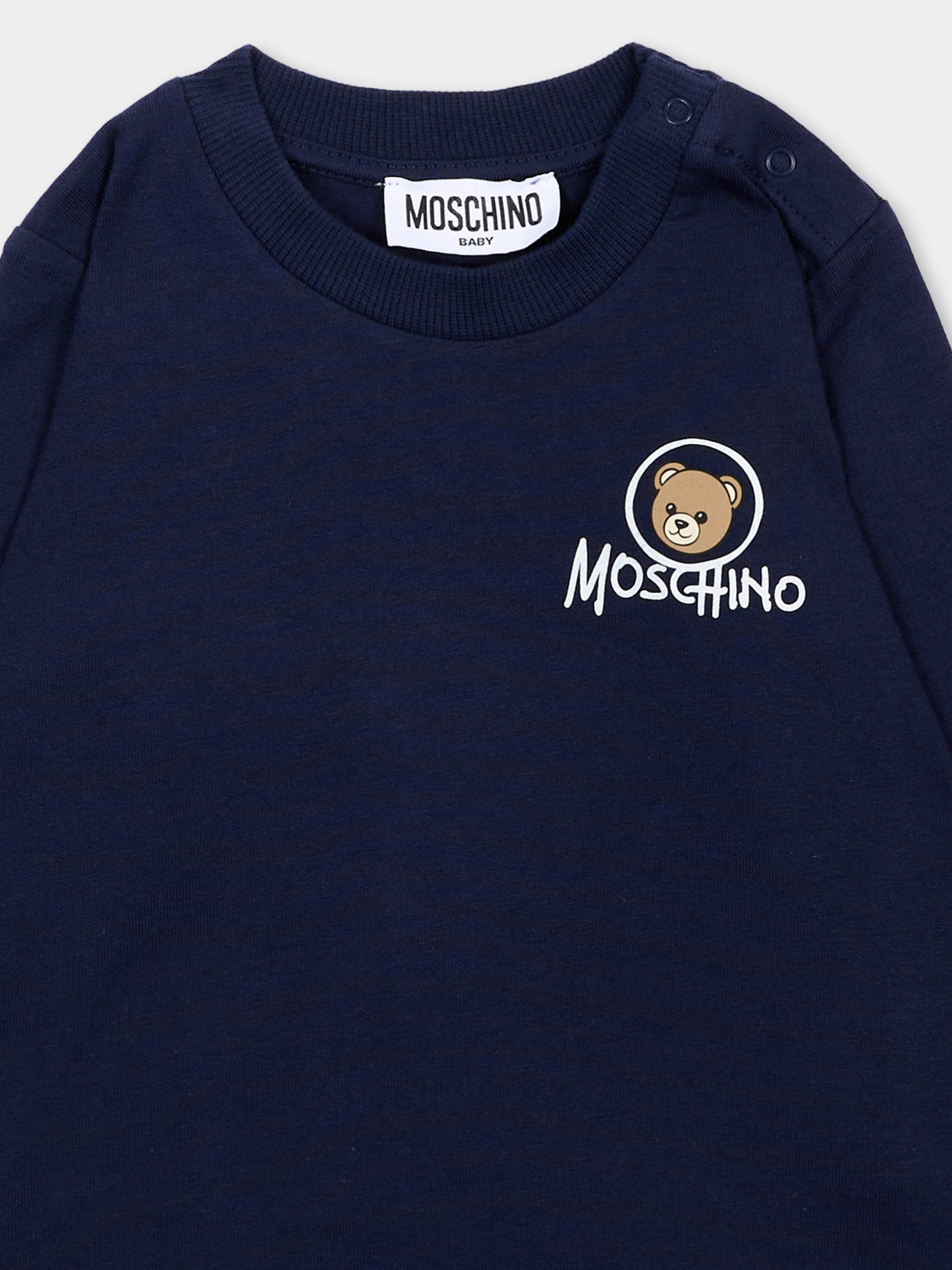 T-Shirt blu per neonati con Teddy Bear,Moschino Kids,MRO014 LAA34 40016