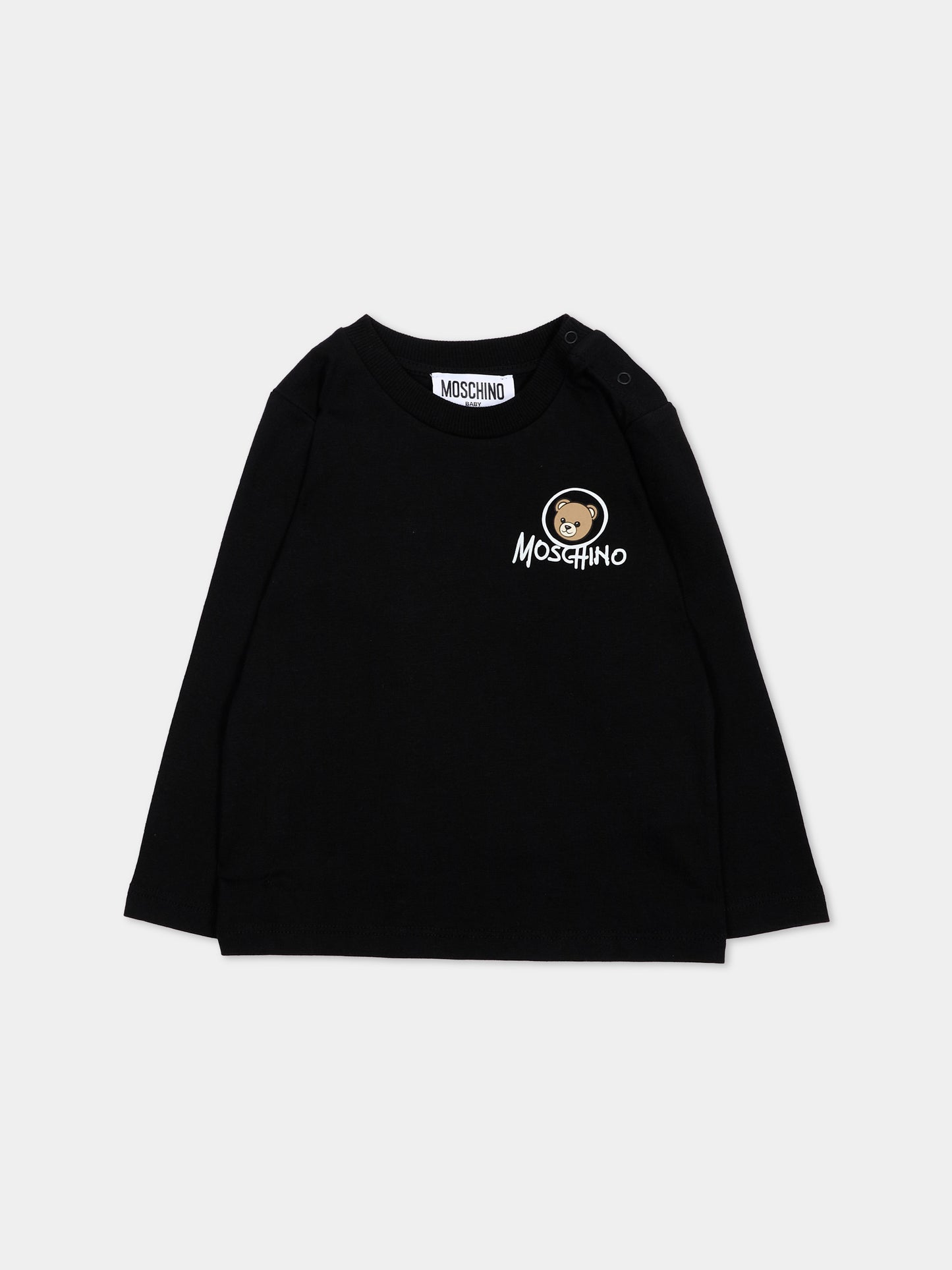 T-Shirt nera per neonati con Teddy Bear,Moschino Kids,MRO014 LAA34 60100