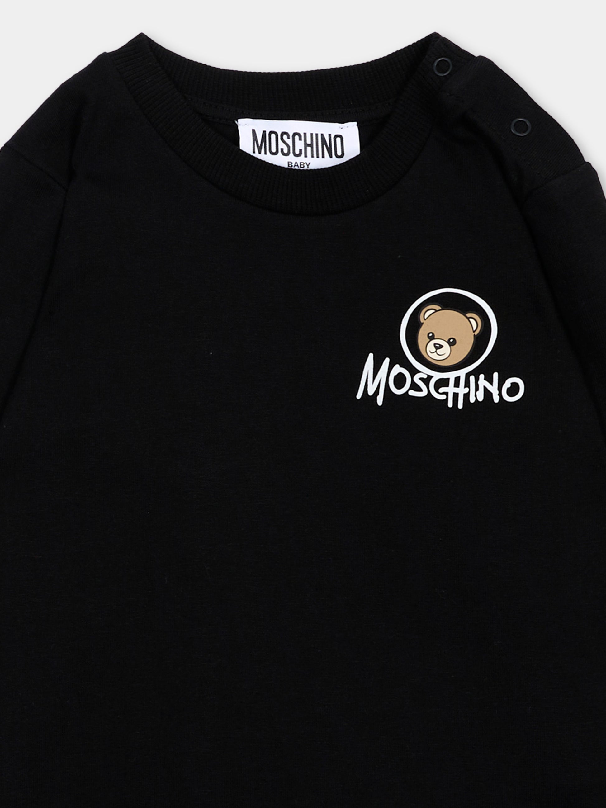 T-Shirt nera per neonati con Teddy Bear,Moschino Kids,MRO014 LAA34 60100
