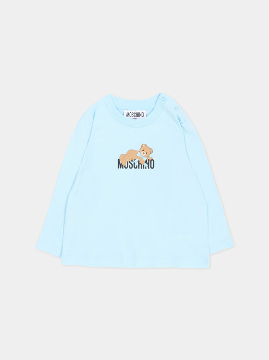 T-Shirt azzurra per neonato con Teddy Bear,Moschino Kids,MSO014 LAA10 40304