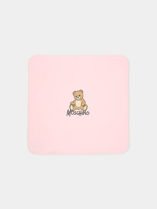 Coperta rosa per neonata con Teddy Bear,Moschino Kids,MTB00F LCA40 50209
