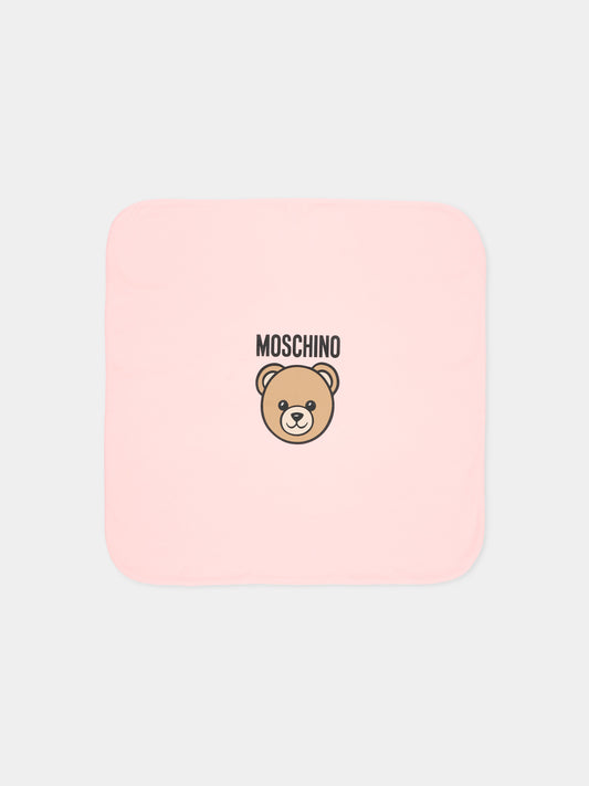 Coperta rosa per neonata con Teddy Bear,Moschino Kids,MUB00O LCA40 50209