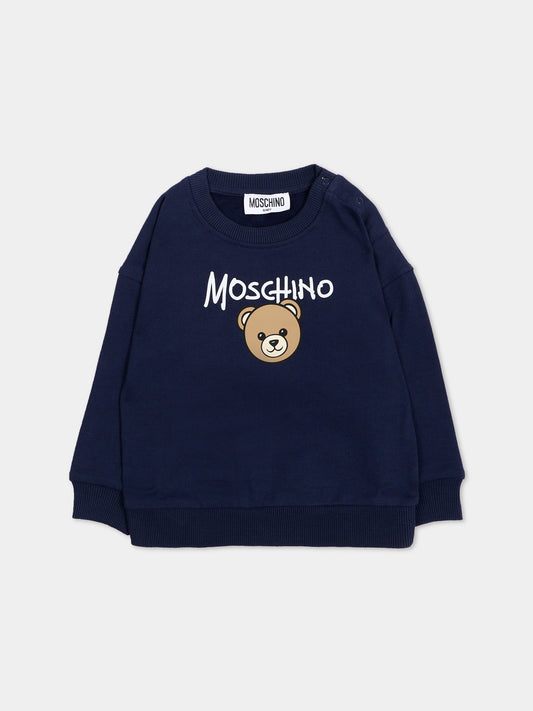 Felpa blu per neonati con Teddy Bear,Moschino Kids,MUF06H LCA83 40016